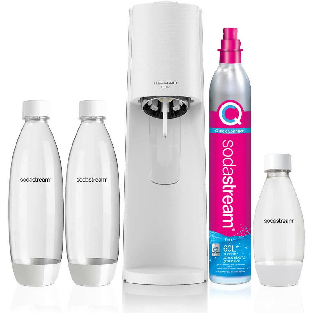 SodaStream terra weiss inkl  3 flaschen Kuechenkleingeraete