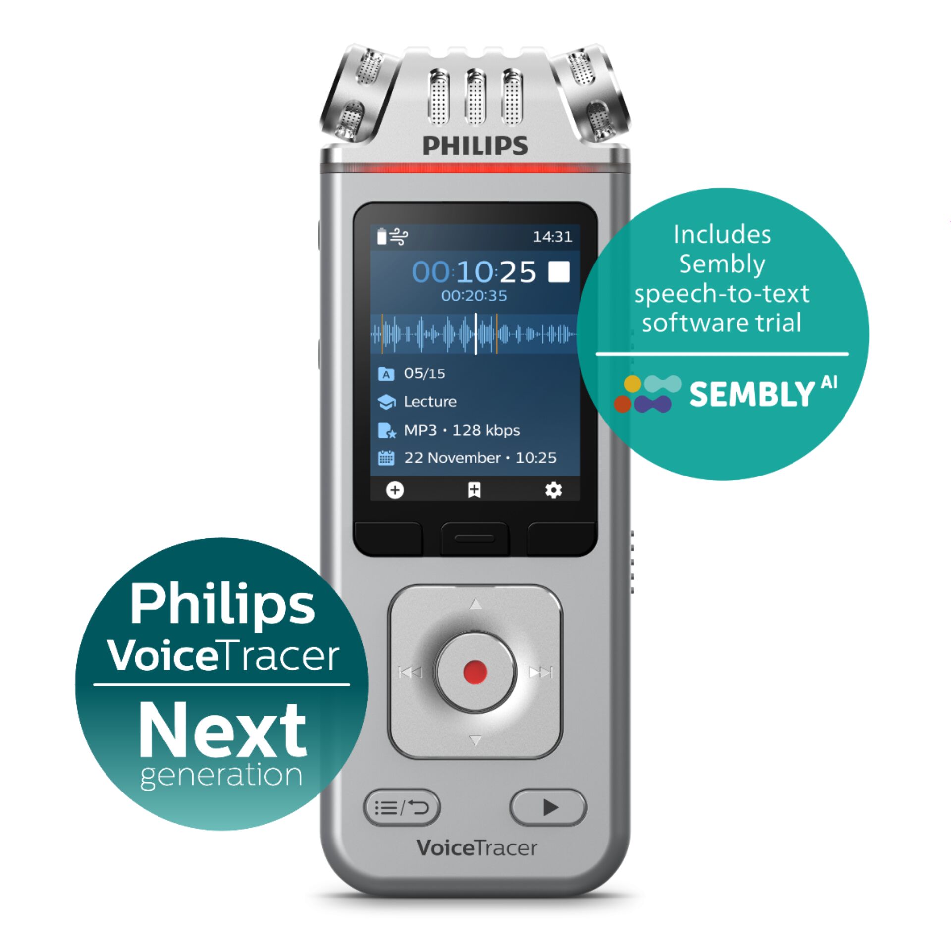Philips DVT4115 Digital Voice Tracer Flash card Chrom  Silber PC-Zubehoer