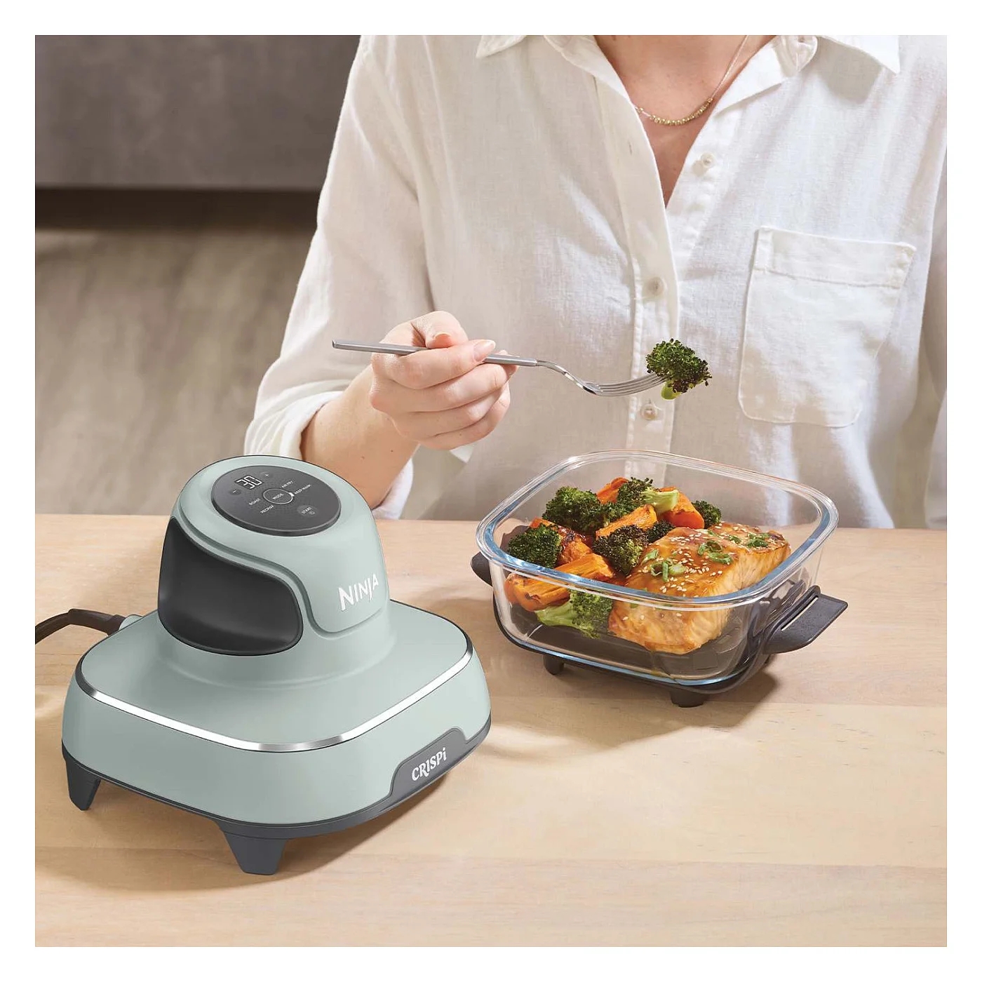 Ninja FN101EUSG CRISPi 4 in 1 Tragbare Glas Heissluftfritteuse Sage Kuechenkleingeraete