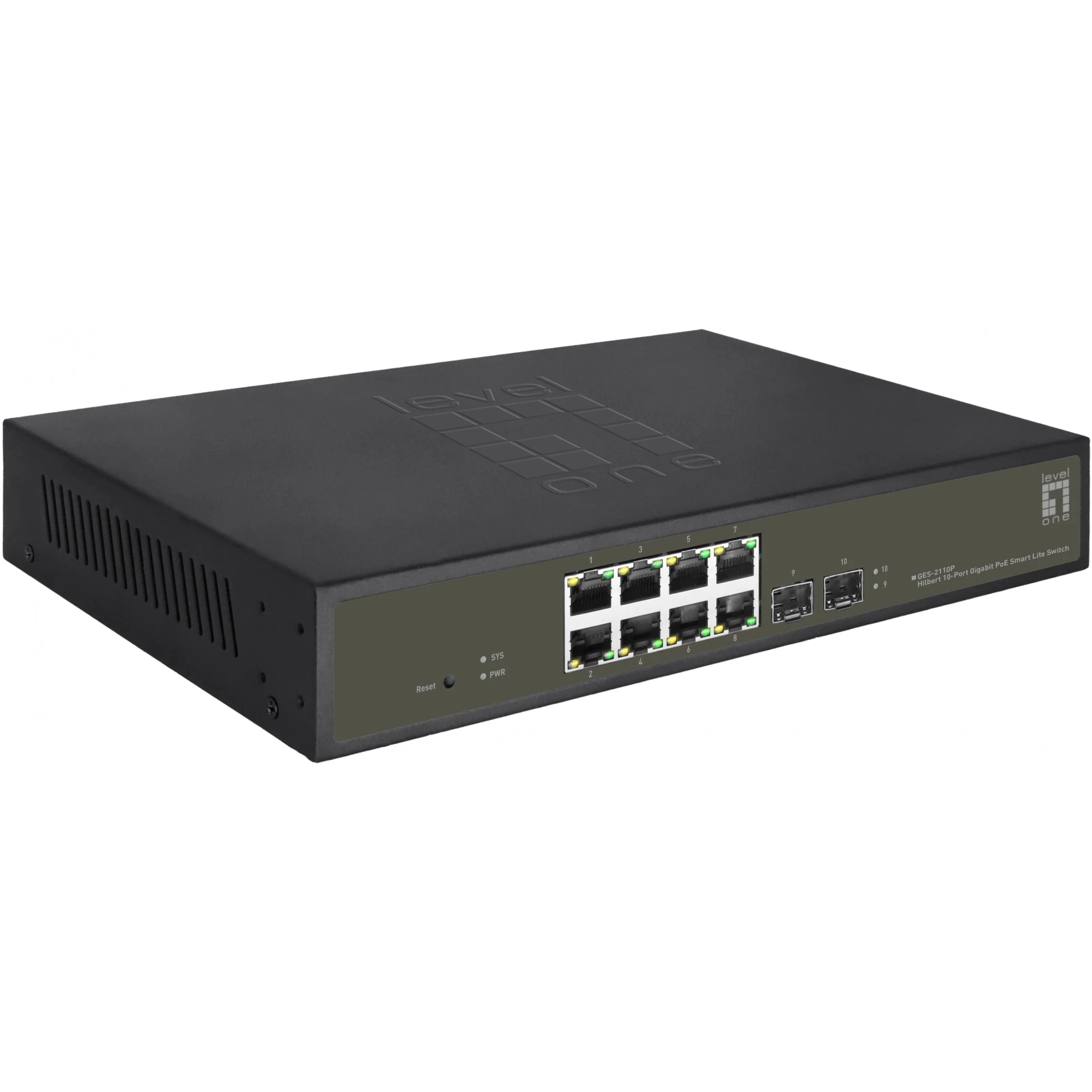 LevelOne Hilbert 10 Port Gigabit PoE Smart Lite Switch  8 PoE Ausgaenge  2 x Gigabit SFP  802 3at af PoE  130W PoE Leistungsbudget Switches Netzwerk