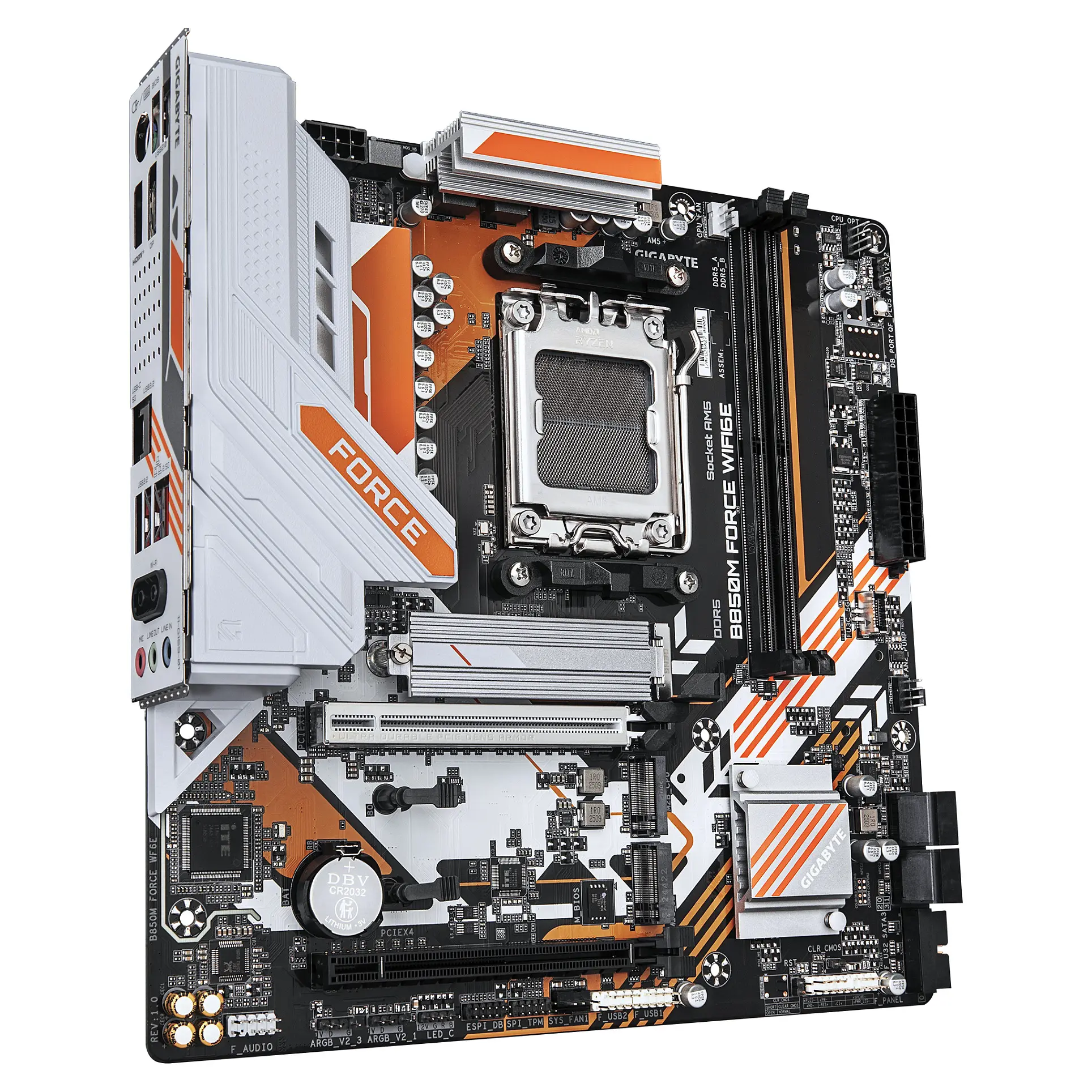 GIGABYTE B850M FORCE WIFI6E Mainboard   Unterstuetzt AMD Ryzen 9000 Serie Prozessoren  8 2 2 Phasen Digital VRM  bis zu 9600 MHz DDR5  OC   1 x PCIe 5 0 M 2   2 x PCIe 4 0 M 2  Wi Fi 6E  2 5 GbE LAN  USB 3 2 Gen 2 PC-Komponenten