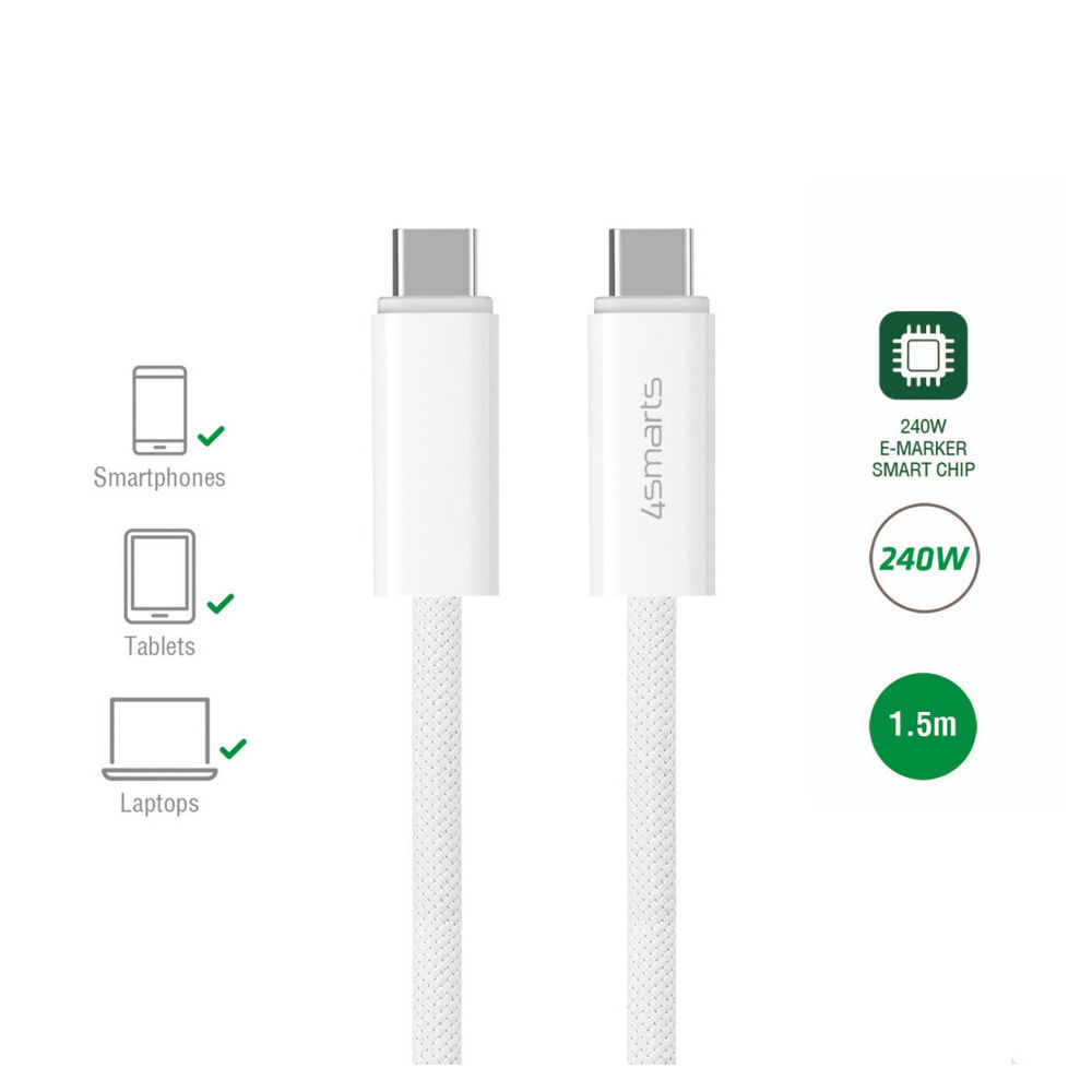 4SMARTS USB C Kabel PremiumCord 240W 1 5m  weiss PC-Zubehoer