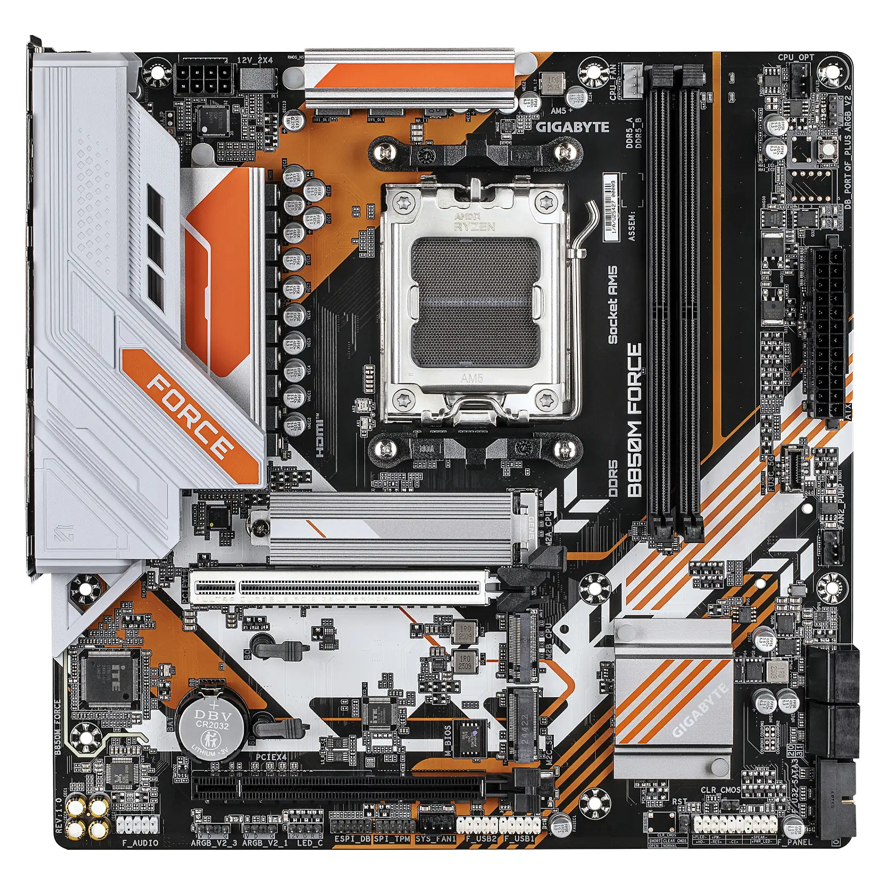 GIGABYTE B850M FORCE Mainboard   Unterstuetzt AMD Ryzen 9000 Serie Prozessoren  8 2 2 Phasen Digital VRM  bis zu 9600 MHz DDR5  OC   1 x PCIe 5 0 M 2   2 x PCIe 4 0 M 2  2 5 GbE LAN  USB 3 2 Gen 2 PC-Komponenten