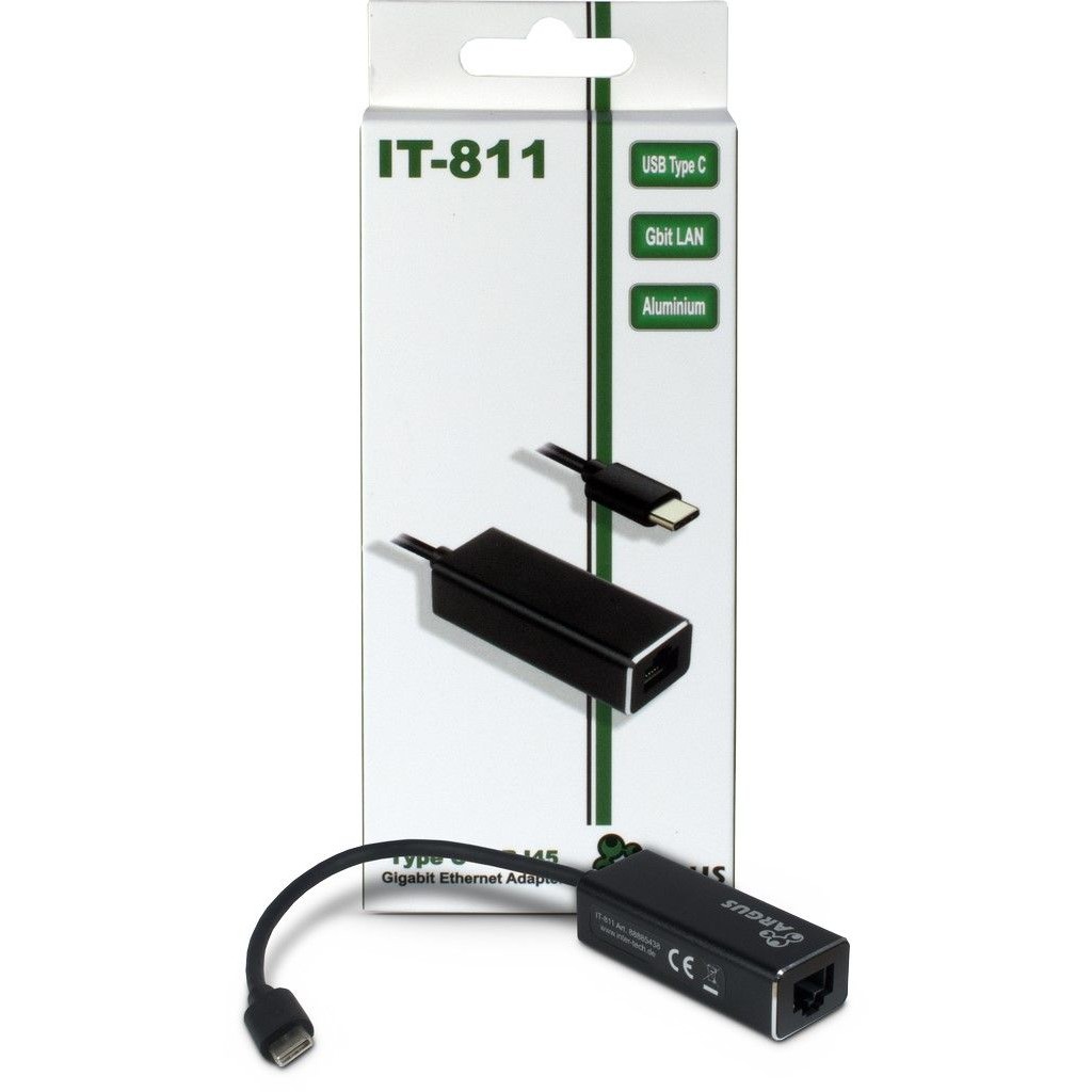 Inter Tech Adapter USB C   Gigabit Lan RJ45 1000 MBit s Black PC-Zubehoer