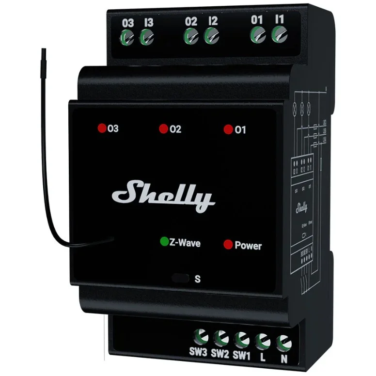 Shelly Relais Wave Hutschiene Pro 3 Relais max  48 A 3 Phasen 3x 16A Z Wave Smart Home Zubehoer