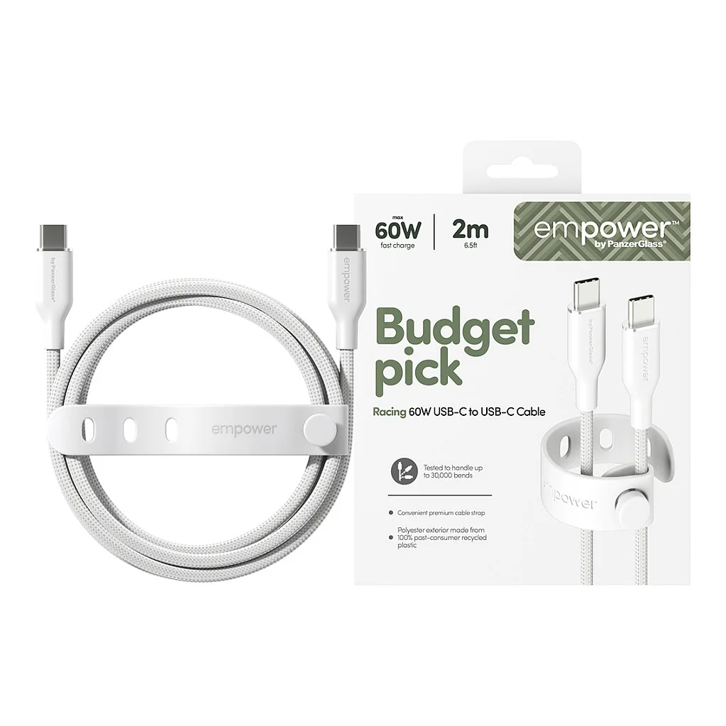 PanzerGlass empower  by   Racing 60W USB C to USB C Kabel   USB 2 0   2M   Silber Weiss Akkus Powerbanks & Kabel