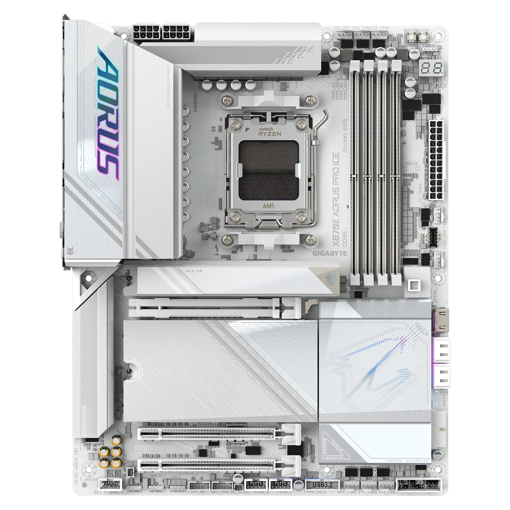 GIGABYTE X870E AORUS PRO ICE Motherboard   Unterstuetzt AMD Ryzen 9000 CPUs  16 2 2 Phasen Digital VRM  bis zu 8000MHz DDR5  OC   3xPCIe 5 0   1xPCIe 4 0  Wi Fi 7  2 5GbE LAN  USB 4 PC-Zubehoer