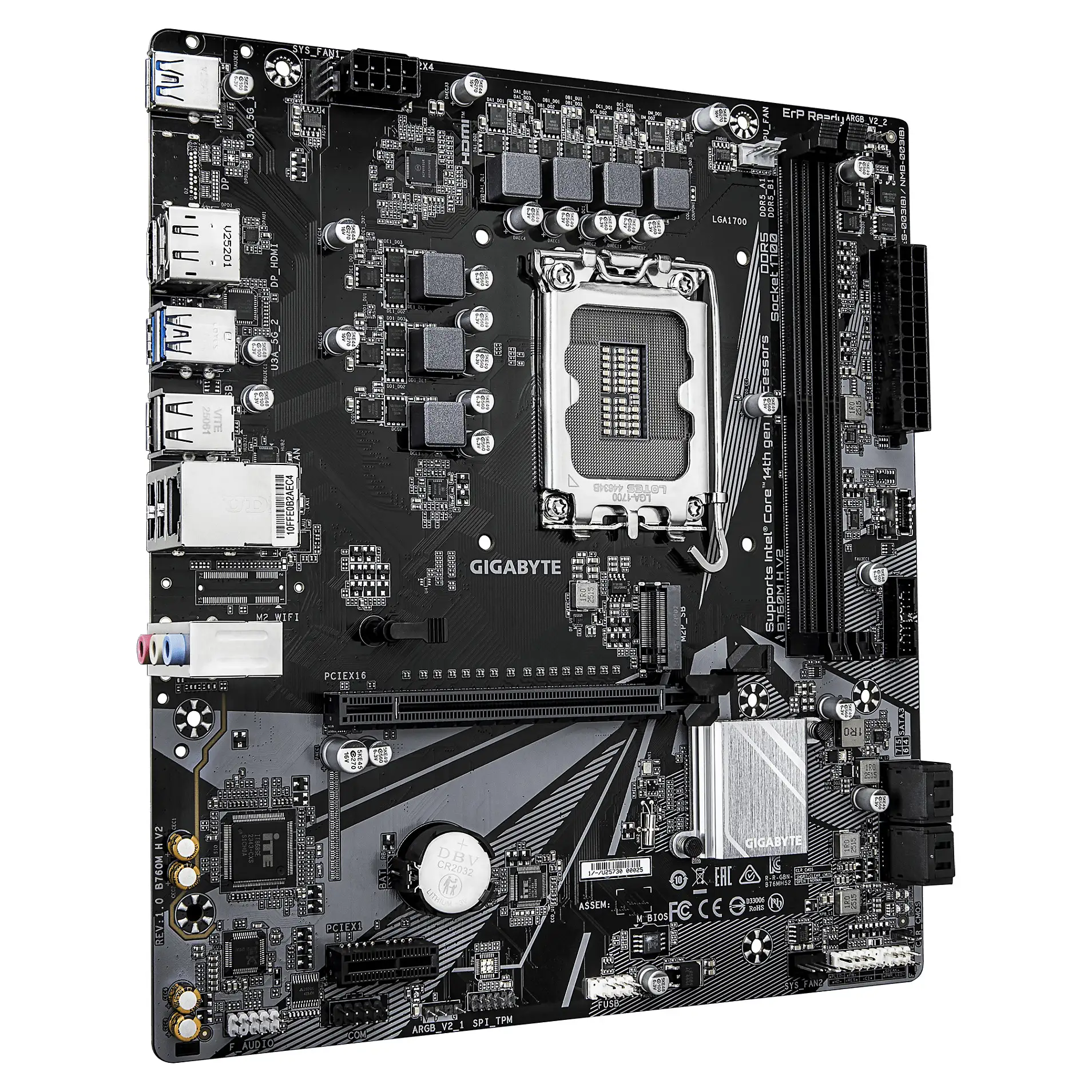 GIGABYTE B760M H V2 Mainboard   Unterstuetzt Intel Core Prozessoren der 14  Generation  digitales 5 1 1 Phasen VRM  bis zu 8000MHz DDR5  O C    1xPCIe 4 0 M 2  1GbE LAN  USB 3 2 Gen1 PC-Komponenten