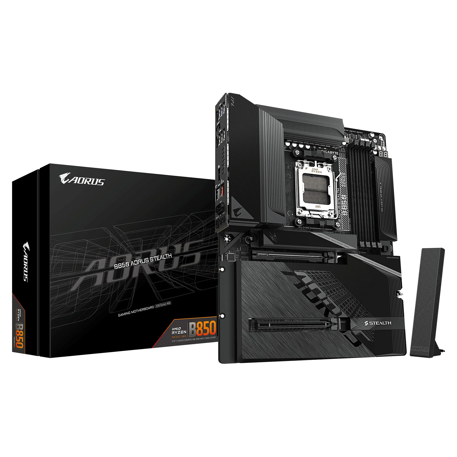 GIGABYTE B850 AORUS STEALTH Mainboard   AMD Ryzen 9000 Series CPUs  digitales 14 2 2 Phasen VRM  bis zu 8200 MHz DDR5  O C    2  PCIe 5 0 M 2   2  PCIe 4 0 M 2  Wi Fi 7  5 GbE LAN  USB 3 2 Gen 2 PC-Komponenten