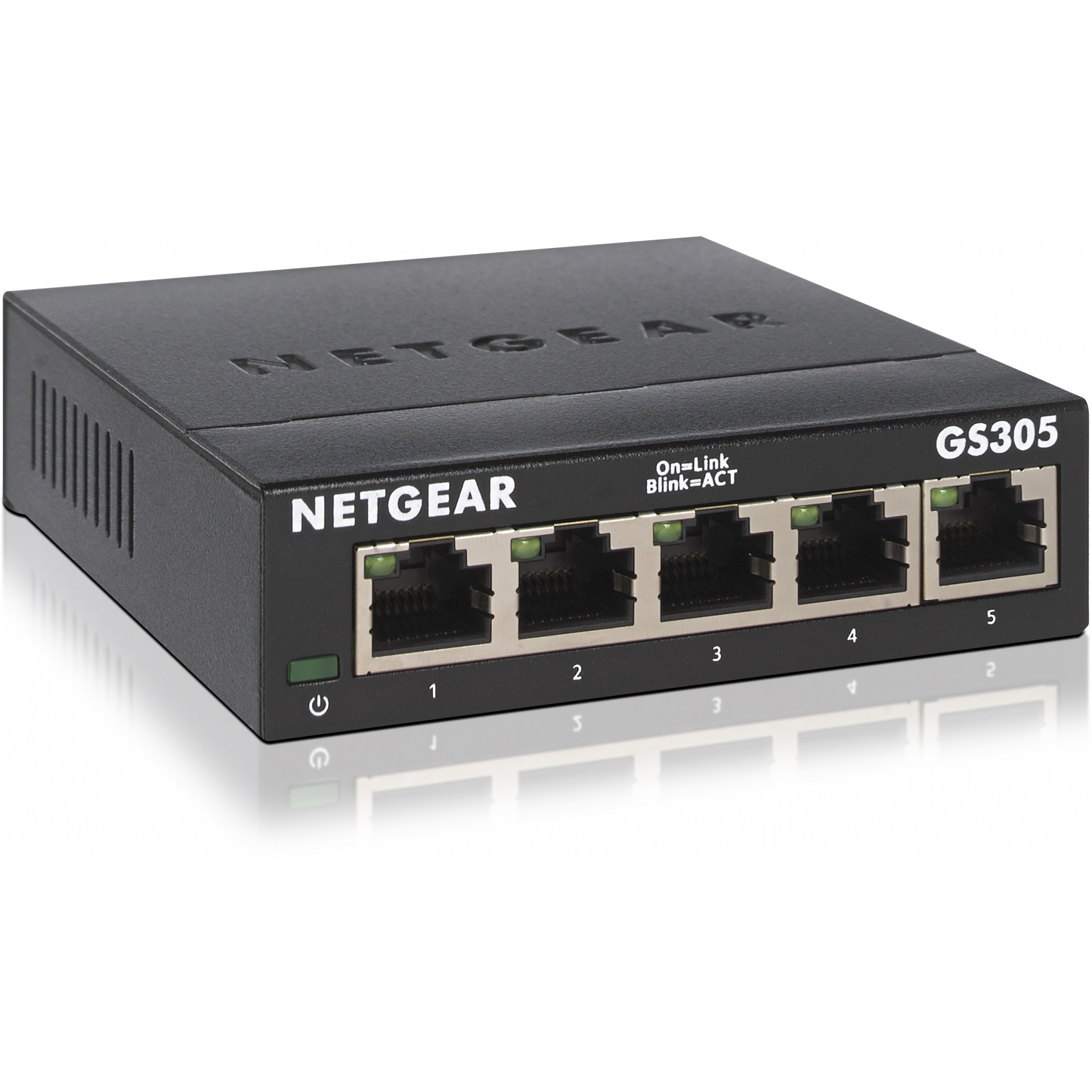 NETGEAR GS305 Switch 5 Port Gigabit Ethernet LAN Switch  Plug and Play Netzwerk Switch  LAN Verteiler  Hub energieffizient  luefterlos  robustes Metallgehaeuse  Switches Netzwerk