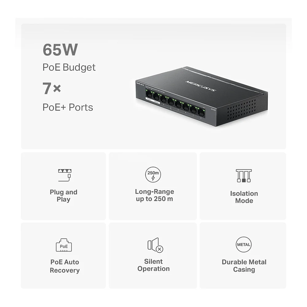 TP Link Mercusys MS108GP 8 Port Gigabit Desktop Switch 7 Port PoE  Switches