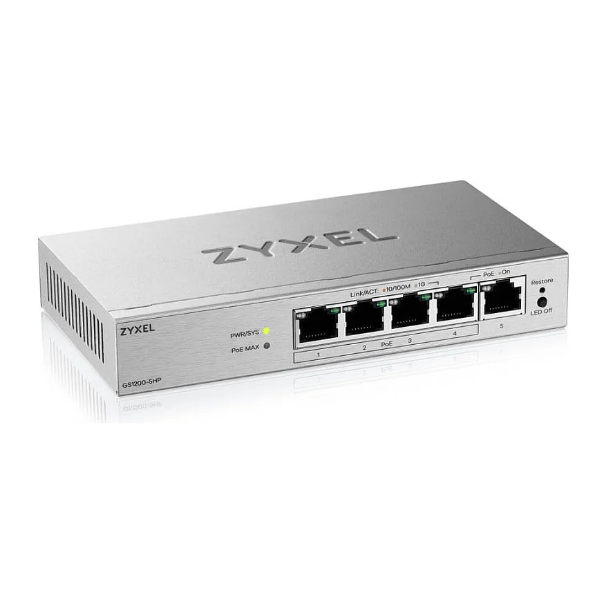 Zyxel GS1200 5HPV3 Managed L2 Gigabit Ethernet  10 100 1000  Power over Ethernet  PoE  Desktop Grau Switches