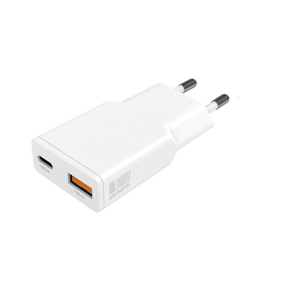 4SMARTS Netzladegeraet 30 Watt USB C A Duo Slim GaN 1C  weiss PC-Zubehoer