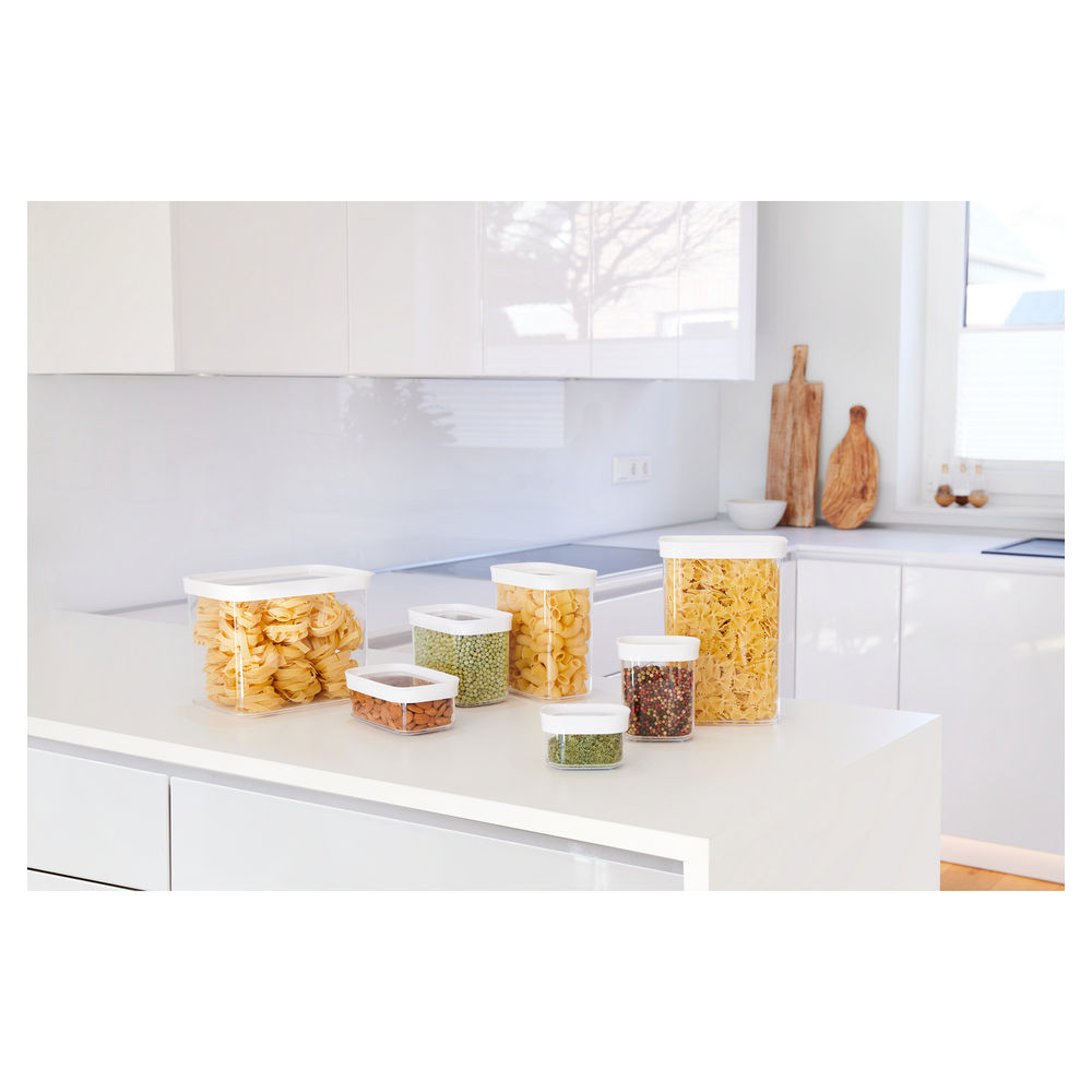 EMSA N1142800 Lebensmittelaufbewahrungsbehaelter Rechteckig Set 6 25 l Transparent  Weiss 5 Stueck e  Kueche