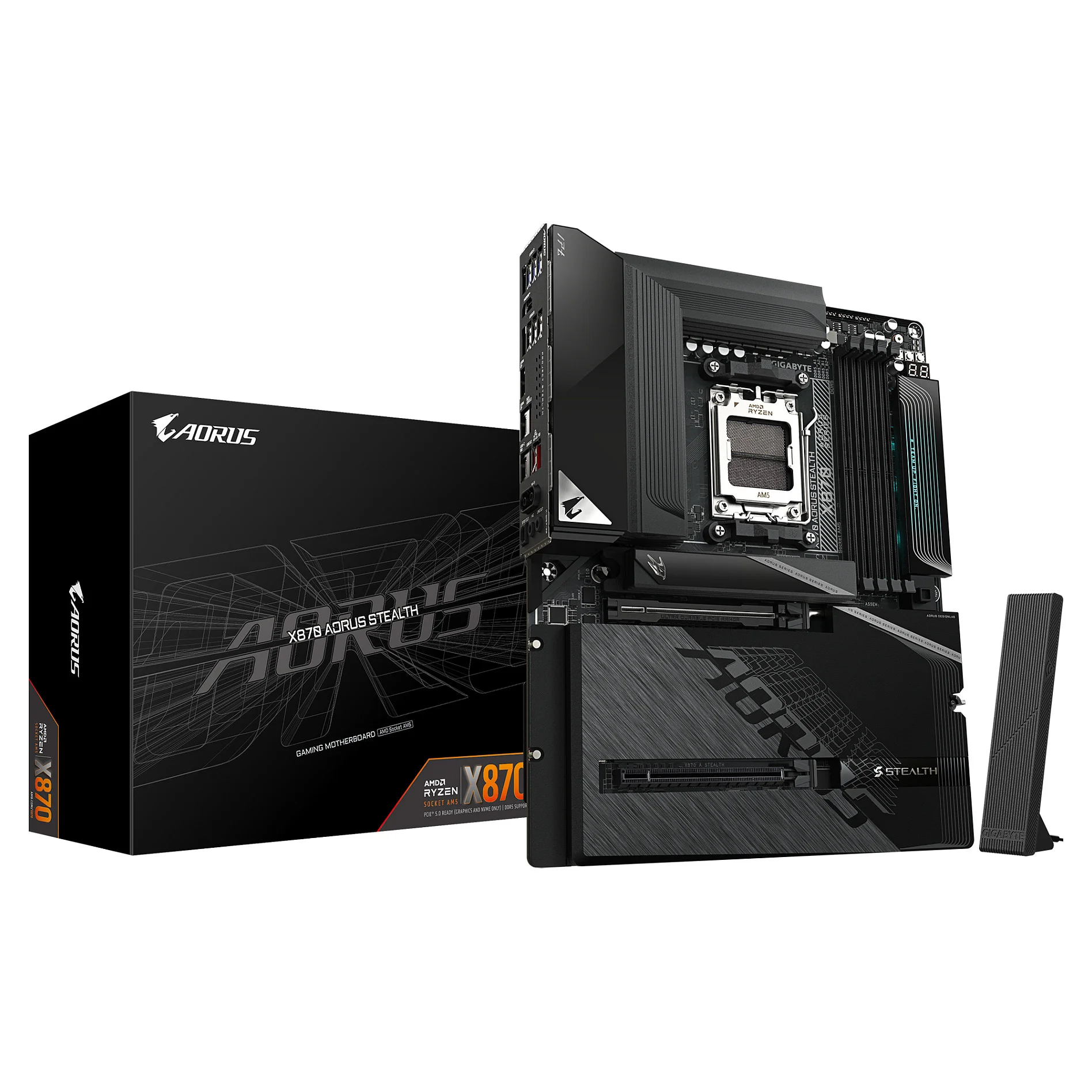 GIGABYTE X870 AORUS STEALTH Mainboard   Unterstuetzt AMD Ryzen 9000 CPUs  digitales 16 2 2 Phasen VRM  bis zu 8200MHz DDR5  O C    2xPCIe 5 0   2xPCIe 4 0  Wi Fi 7  5GbE LAN  USB 4 PC-Komponenten