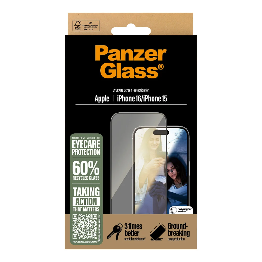 PanzerGlass   EyeCARE  Displayschutz iPhone 16   15   Ultra Wide Fit Notebook & Tablet Zubehoer