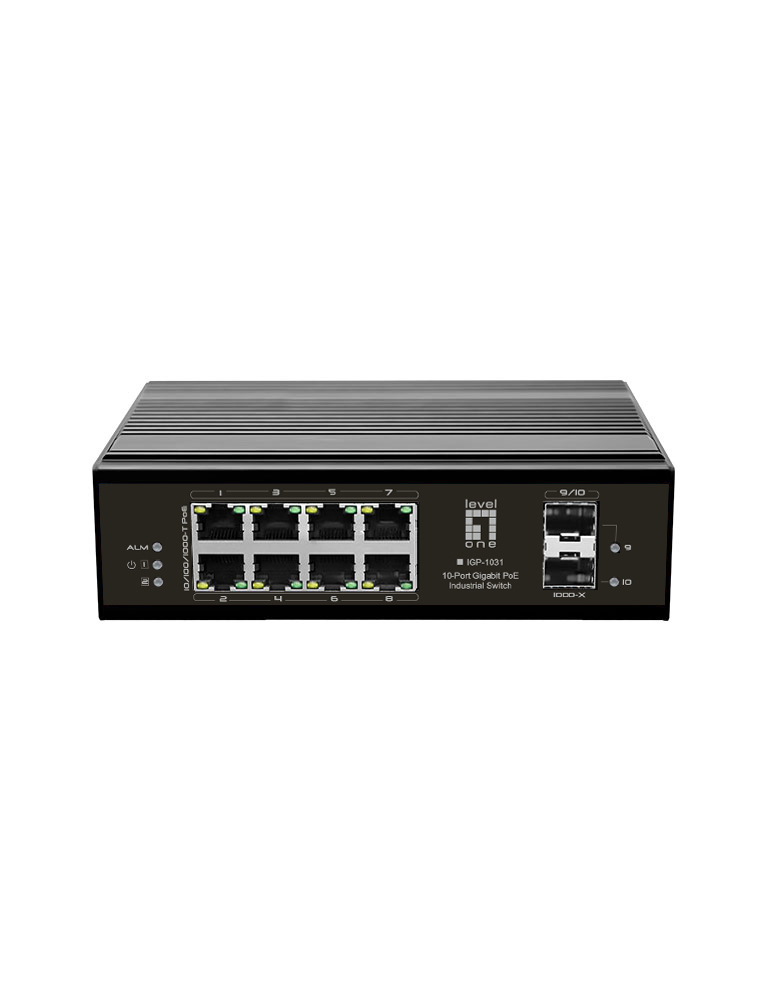 Level One IGP 1031 Industrial 10 Port Gigabit PoE Switch   Gigabit Ethernet   10 Ports   PoE   Industrial Design Switches