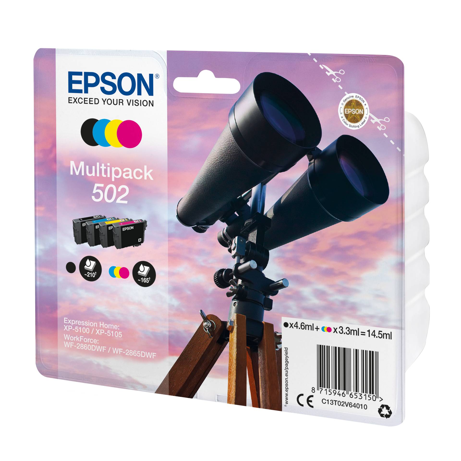 Epson Tinte 502 C13T02V64010 4er Multipack  BKMCY  bis zu 165 Seiten Drucker & Scanner
