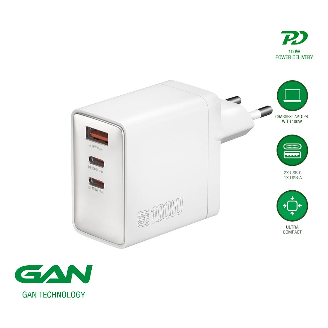 4SMARTS netzladegeraet gan pocket 100w 2c 1a  weiss Akkus Powerbanks & Kabel