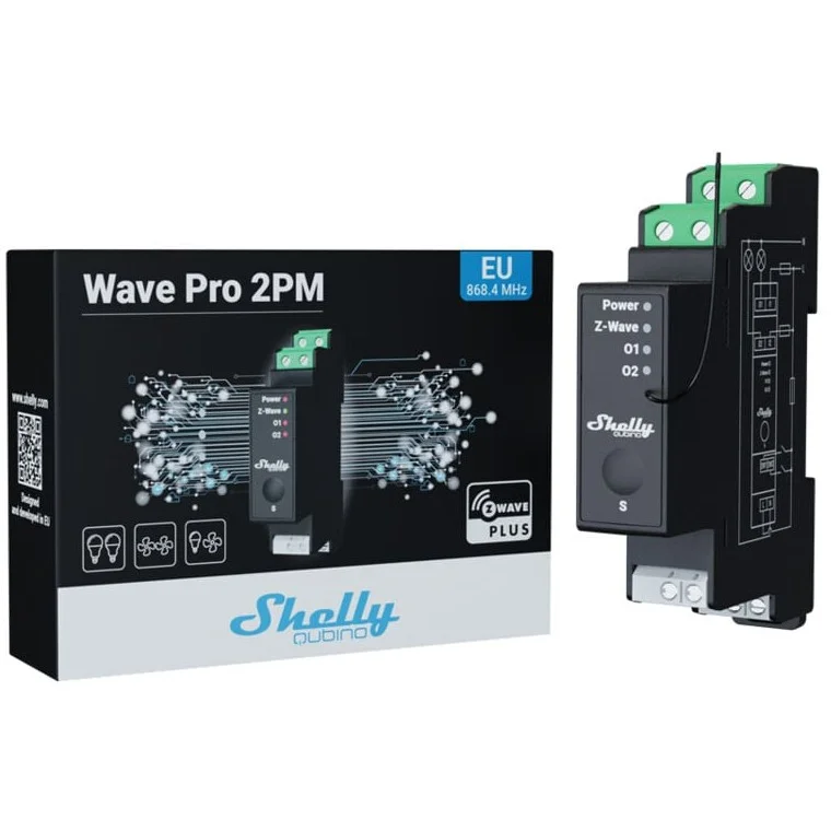 Shelly Relais Wave Pro 2PM max 25A Z Wave DIN Rail Smart Home Zubehoer