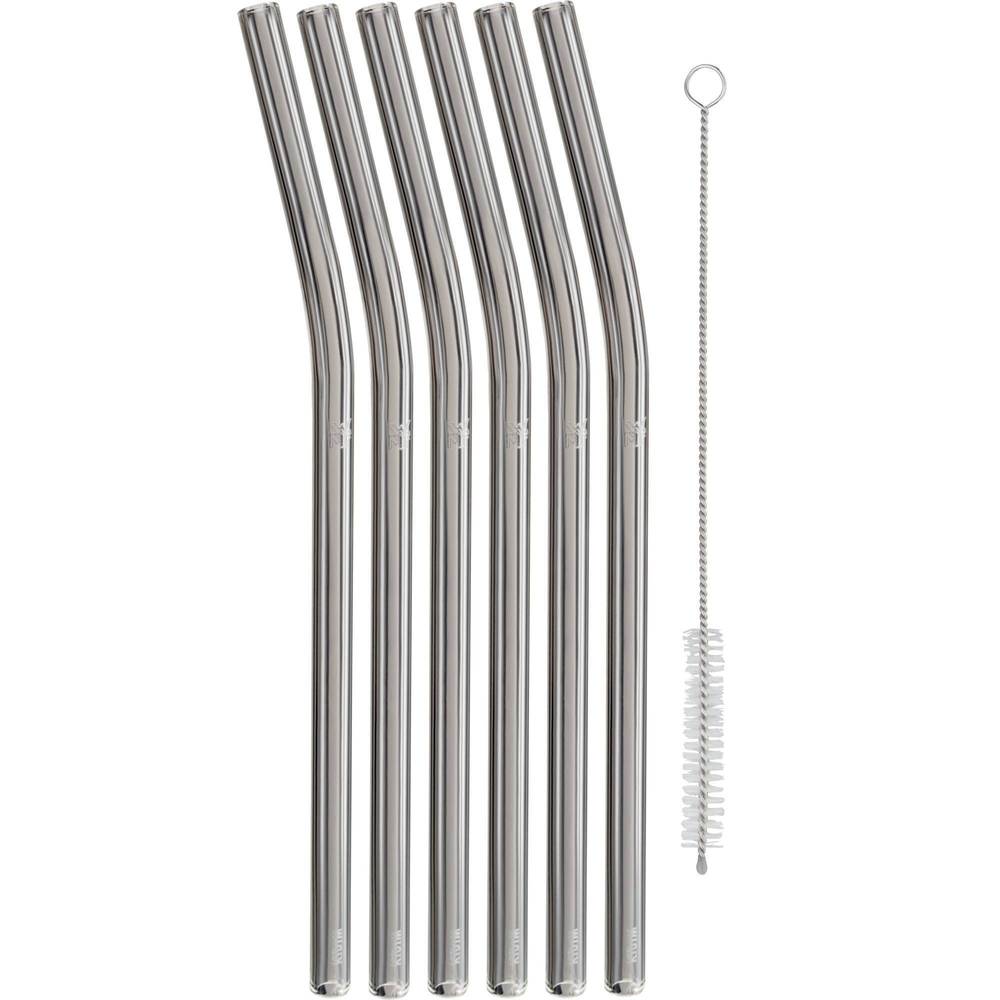 WMF 09 5169 2000 Wiederverwendbarer Trinkhalm Transparent Glas 6 Stueck e  Besteck & Aufbewahrung