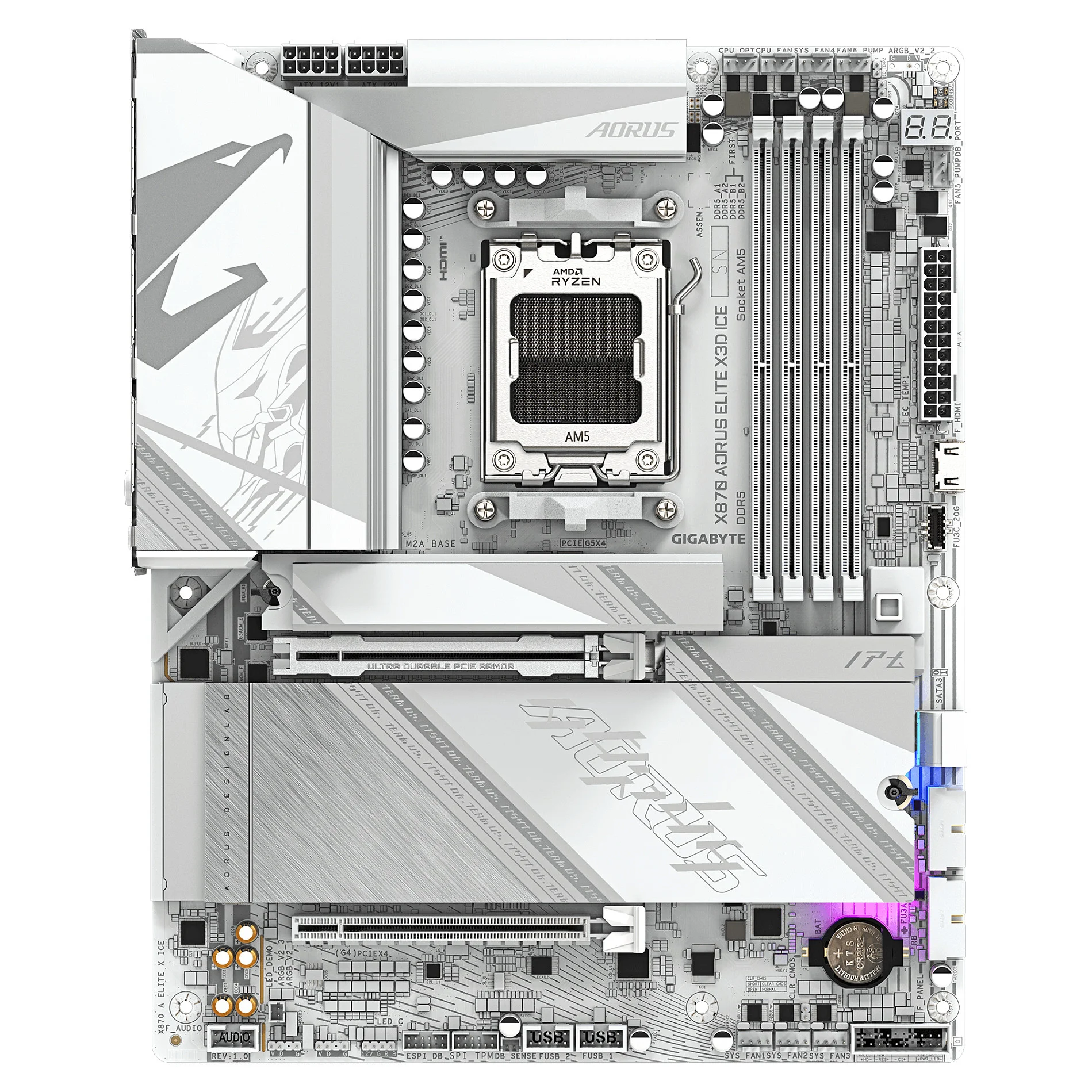 GIGABYTE X870 AORUS ELITE X3D ICE Mainboard   Unterstuetzt AMD Ryzen 9000 Prozessoren  16 2 2 Phasen Digital VRM  bis zu 9000Hz DDR5  OC   2xPCIe 5 0   2xPCIe 4 0  Wi Fi 7  2 5GbE LAN  USB 4 PC-Komponenten