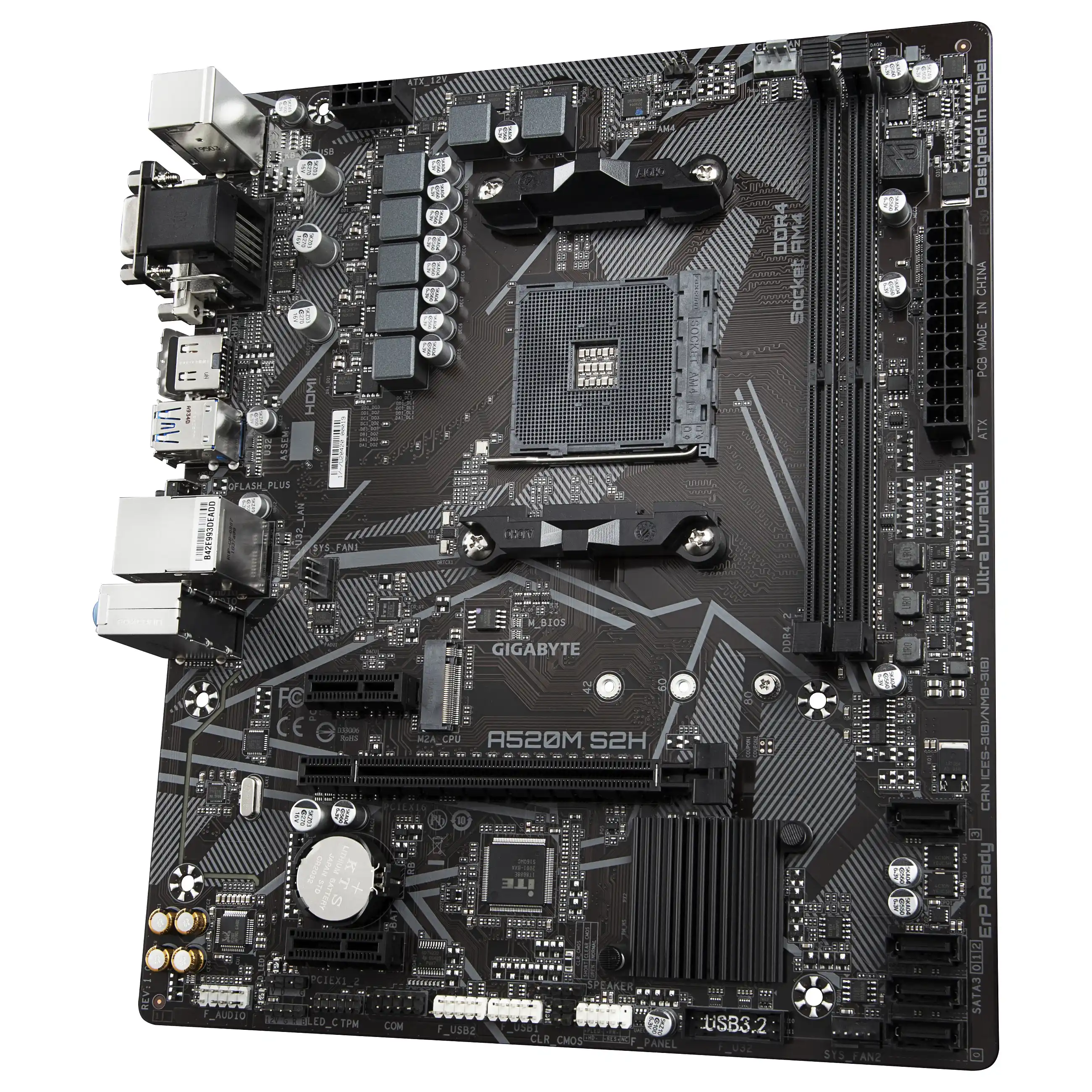 GIGABYTE A520M S2H Mainboard   Unterstuetzt AMD Ryzen 5000 Serie AM4 CPUs  4 3 Phasen reines digitales VRM  bis zu 5100MHz DDR4  OC   PCIe 3 0 x4 M 2  GbE LAN  USB 3 2 Gen 1 PC-Komponenten