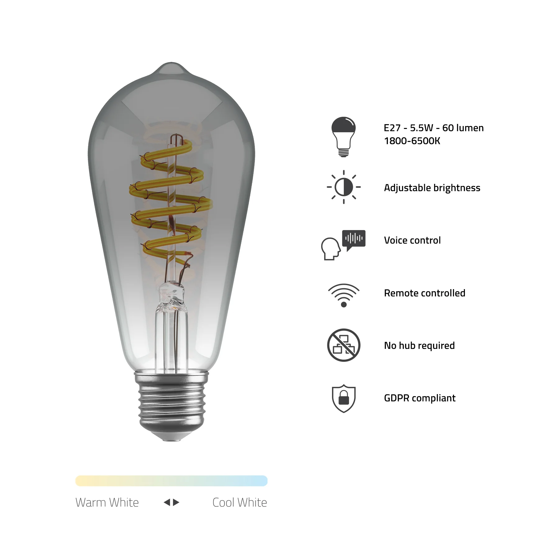 Hombli smarte Filament Gluehbirne  ST64  E27  CCT  Smokey Leuchtmittel & Lampen