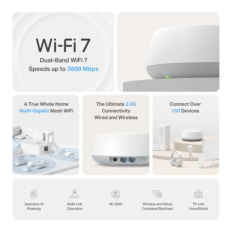TP Link DECO BE25 3 PACK  Mesh WLAN System Dual Band  2 4 GHz 5 GHz  Wi Fi 7  802 11be  Weiss 2 Intern Router