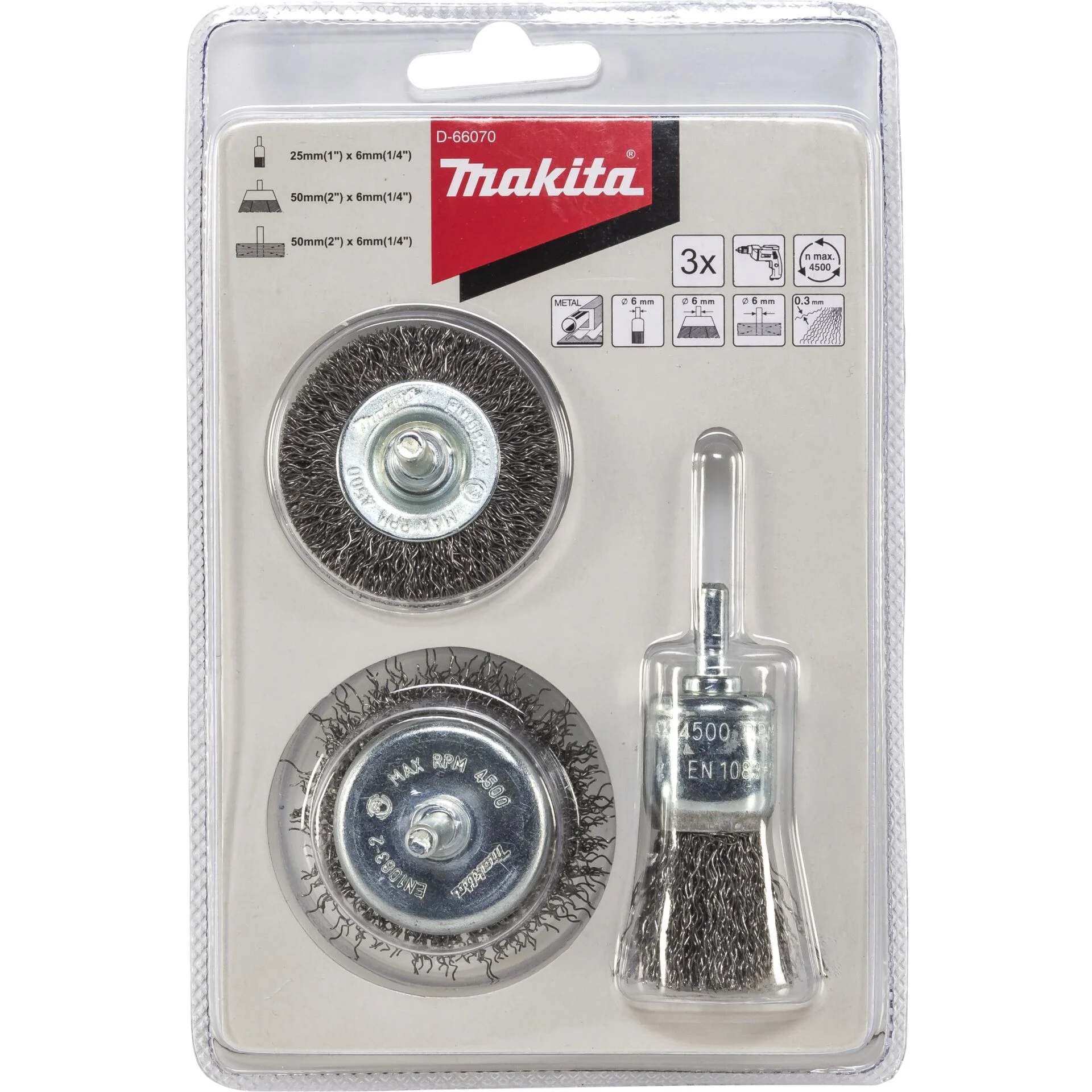 Makita D 66070 Rundbuersten Set 3tlg  Stahl Schleifer Hobel & Fraesen