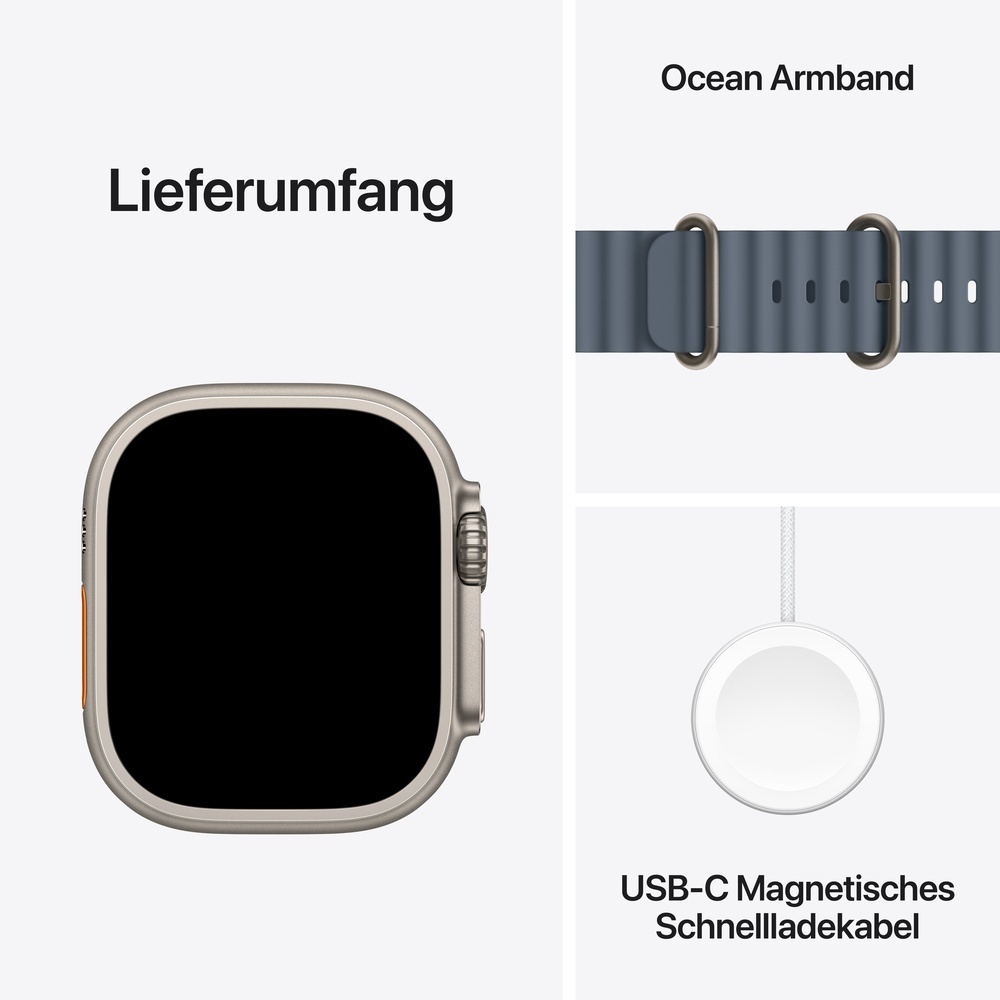 Apple Watch Ultra 3 Titanium Cellular 49mm Natur  Ocean Armband maritimblau  Smartwatches & Fitnesstracker