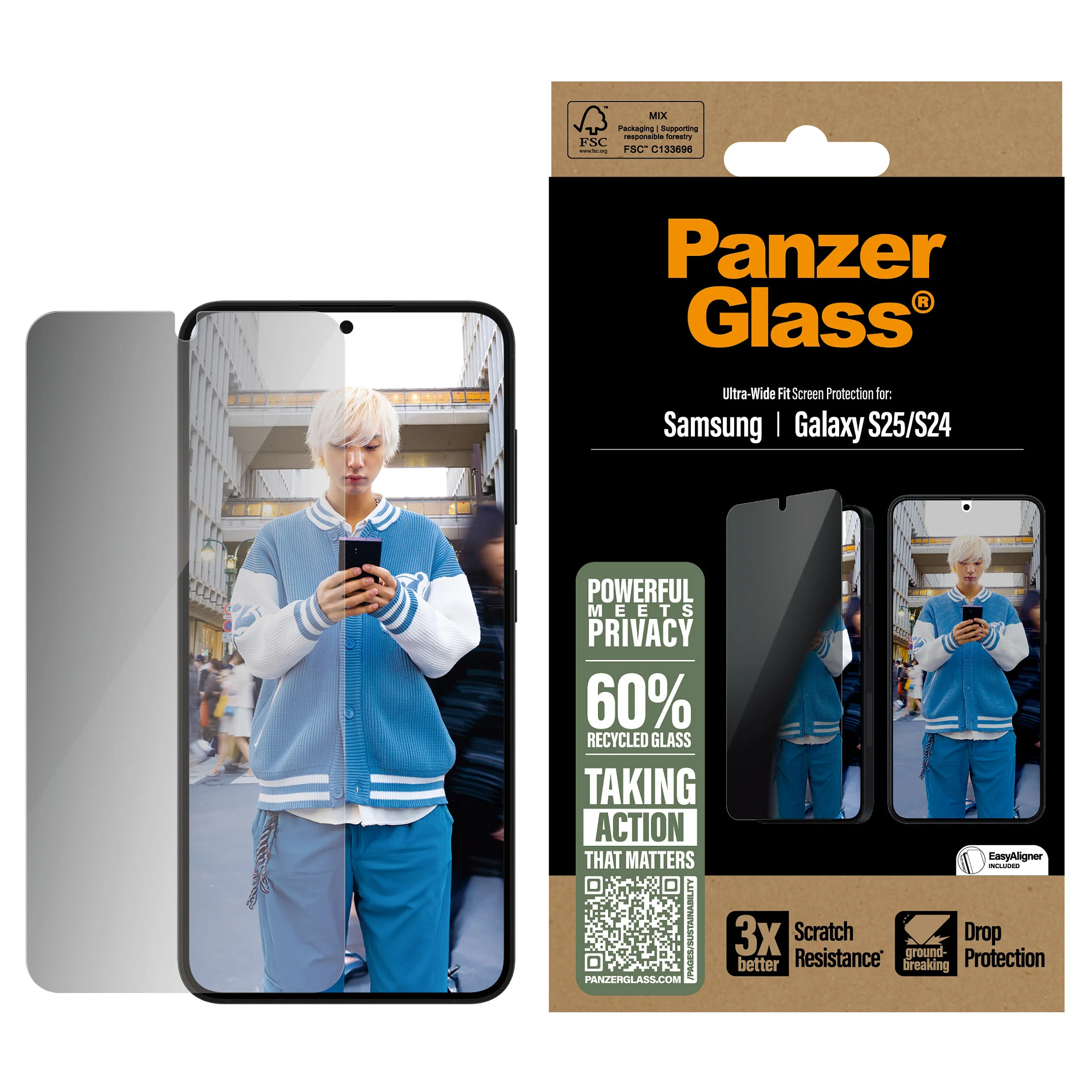 PanzerGlass   Privacy Displayschutz Samsung Galaxy S25   S24   Ultra Wide Fit Notebook & Tablet Zubehoer