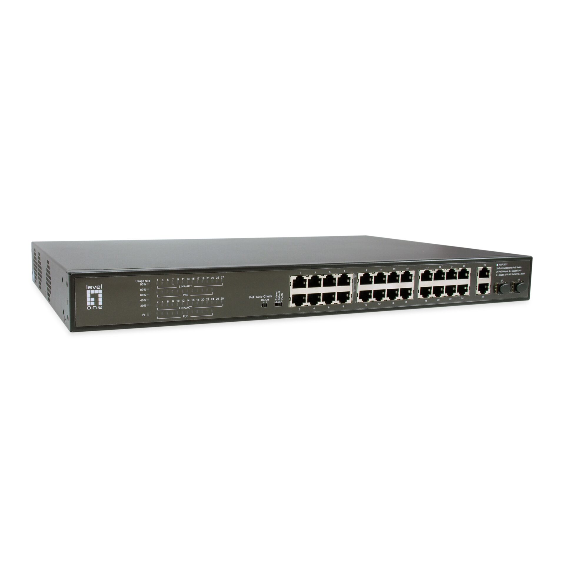 LevelOne FGP 2831 Netzwerk Switch Unmanaged Fast Ethernet 10 100 Power over Ethernet PoE 1U Schwarz