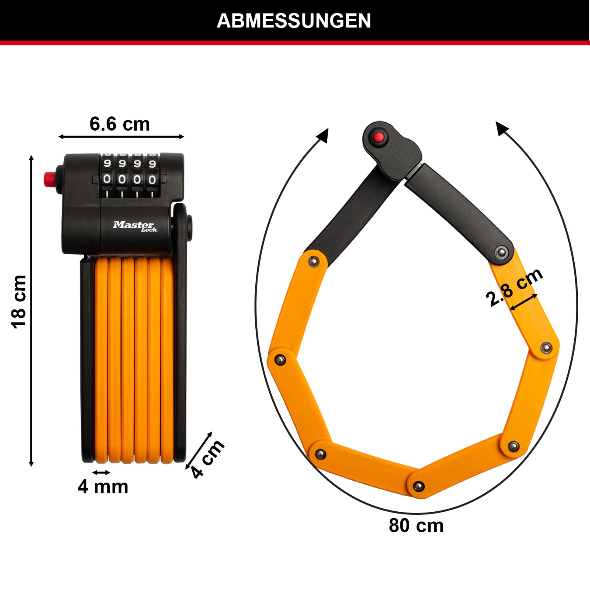 Master Lock Faltschloss mit Zahlenschloss 8336EURDPRO Radsport