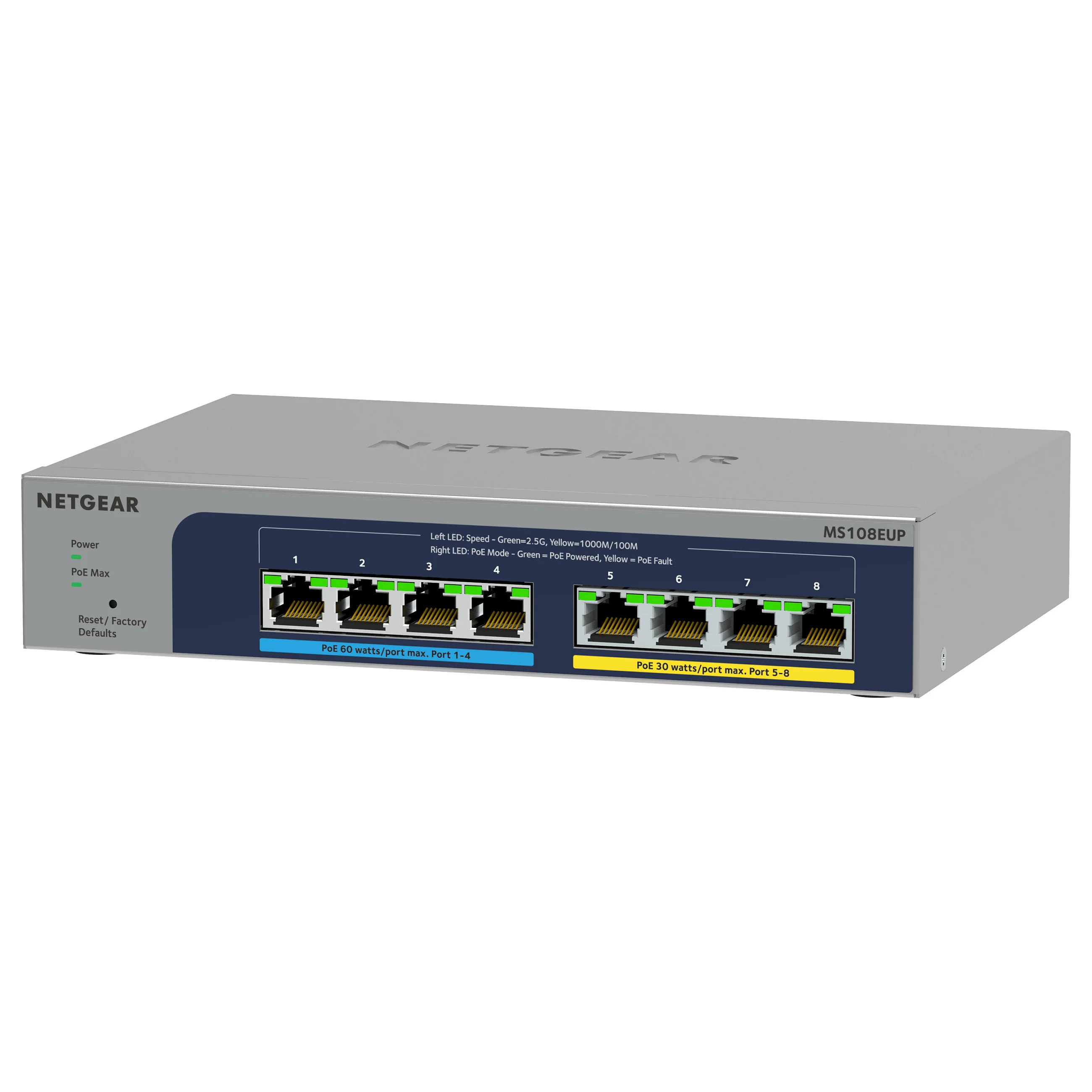 NETGEAR 8 port Ultra60 PoE   Multi Gigabit  2 5G  Ethernet Plus Switch Managed L2 L3 2 5G Ethernet  100 1000 2500  Power over Ethernet  PoE  Grau Switches