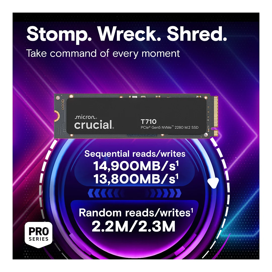 Crucial T710 1TB PCIe Gen5 NVMe M 2 2280 SSD Speichermedien