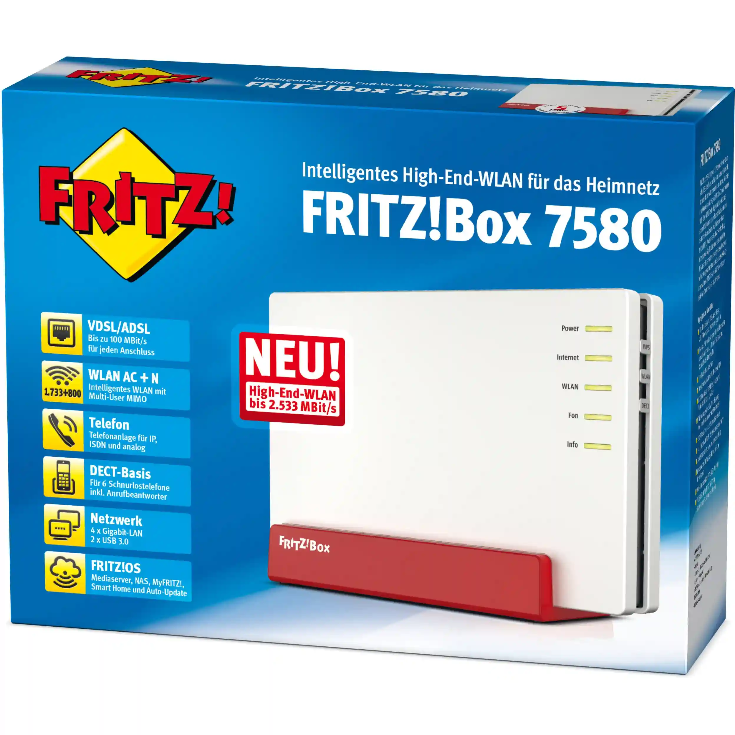 FRITZ  Box 7580 WLAN Router Gigabit Ethernet Dual Band  2 4 GHz 5 GHz  Weiss Netzwerk