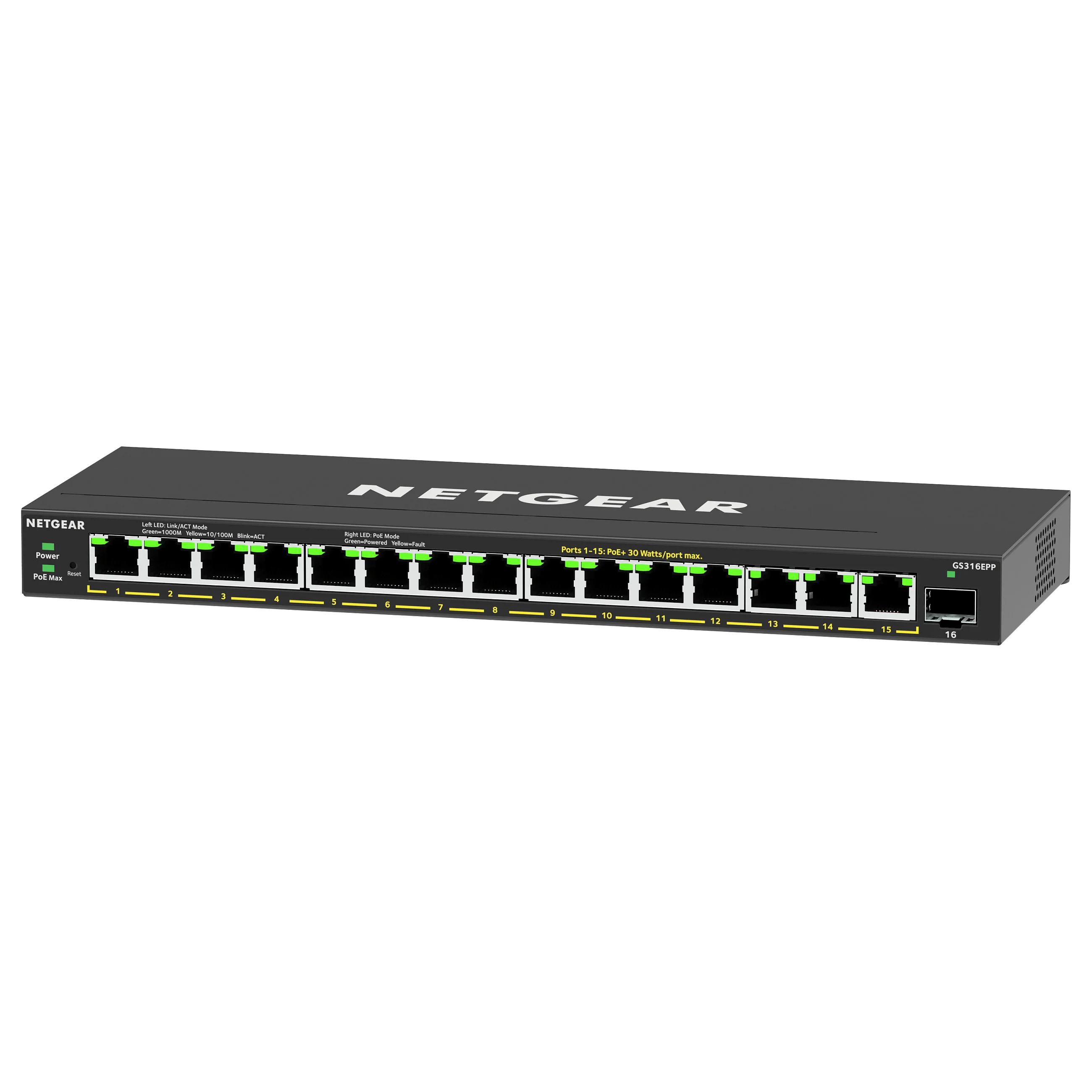 NETGEAR 16 Port High Power PoE  Gigabit Ethernet Plus Switch  231W  with 1 SFP port  GS316EPP  Managed Gigabit Ethernet  10 100 1000  Power over Ethernet  PoE  Schwarz Switches