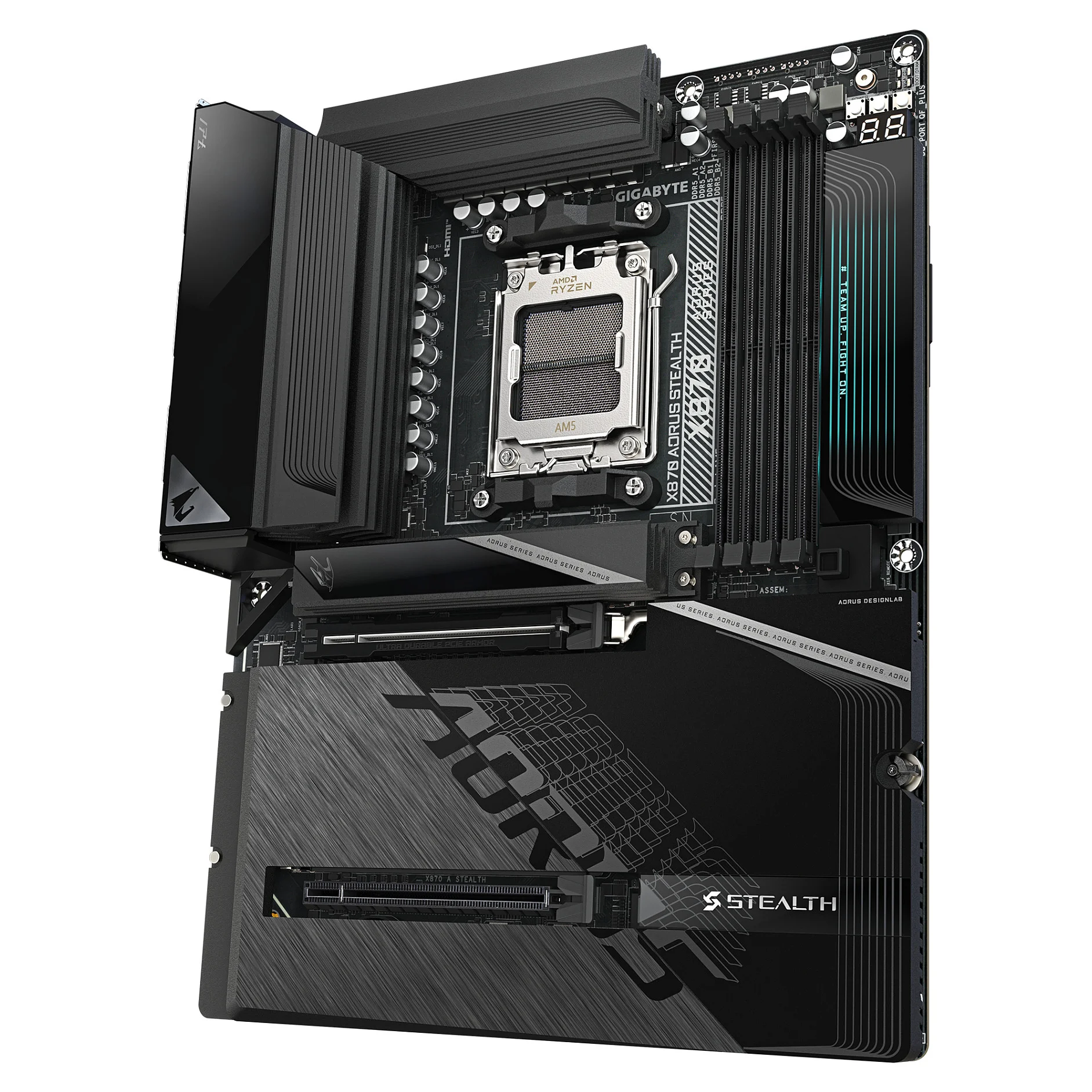 GIGABYTE X870 AORUS STEALTH Mainboard   Unterstuetzt AMD Ryzen 9000 CPUs  digitales 16 2 2 Phasen VRM  bis zu 8200MHz DDR5  O C    2xPCIe 5 0   2xPCIe 4 0  Wi Fi 7  5GbE LAN  USB 4 PC-Komponenten
