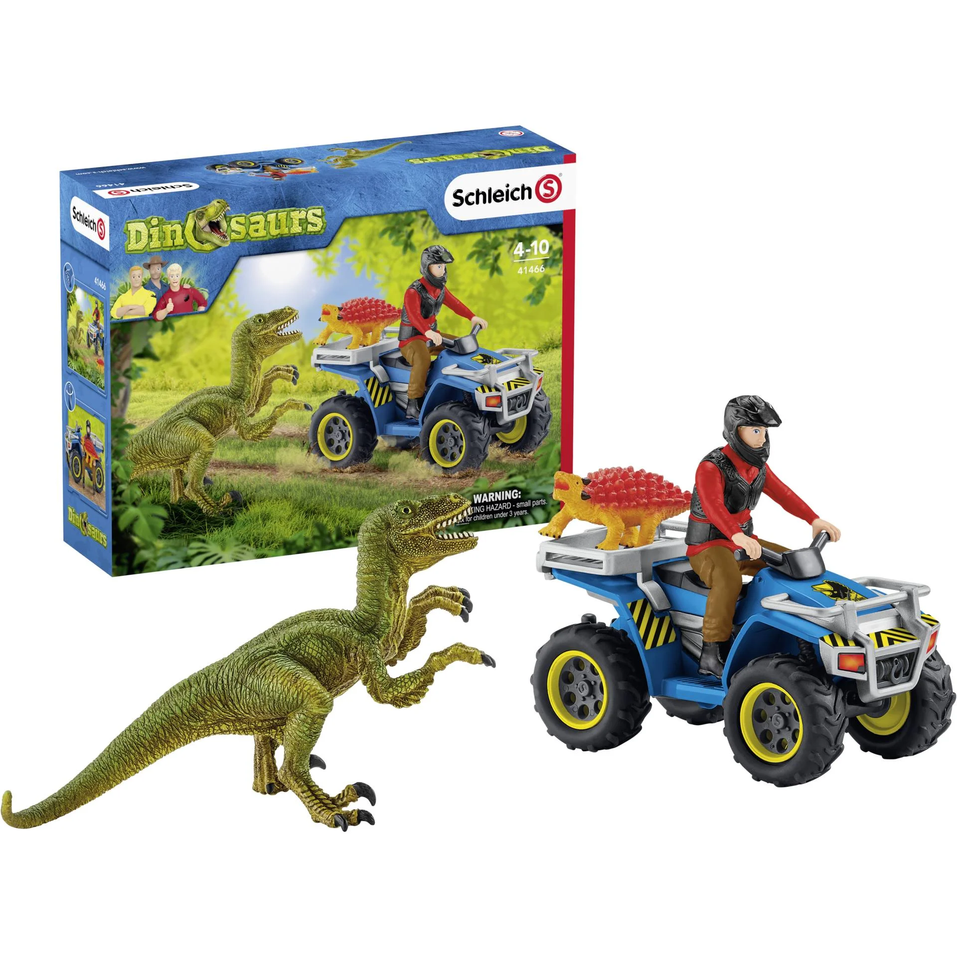 Schleich Dinosaurs 41466 Flucht auf Quad vor Velociraptor Spielfiguren
