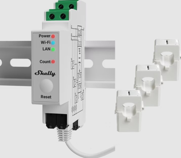 Shelly   Hutschiene   Pro 3EM 120A v2   Energiemessgeraet  inkl  3x 120A Klemmen   Messfunktion   WLAN   LAN   BT Smart Home