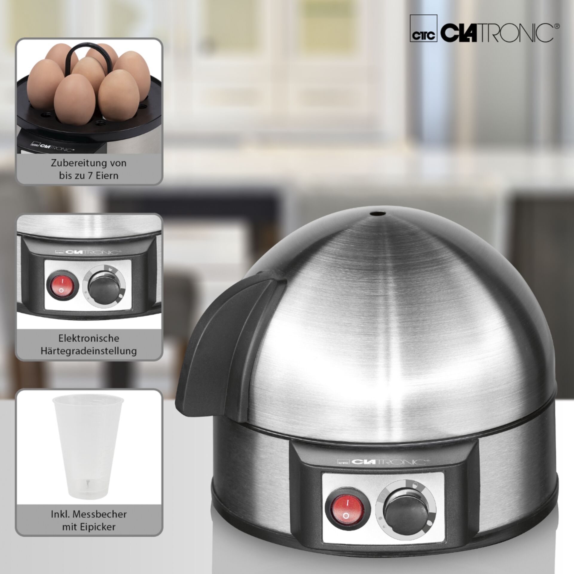 Clatronic EK 3321 inox Eierkocher fuer 7 Eier Speisenzubereitung