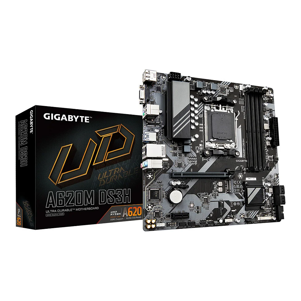 GIGABYTE A620M DS3H Motherboard   Unterstuetzt AMD Ryzen 8000 CPUs  5 2 2 Phasen Digital VRM  bis zu 7600MHz DDR5  OC   1xPCIe 4 0 M 2  GbE LAN  USB 3 2 Gen 1 PC-Komponenten