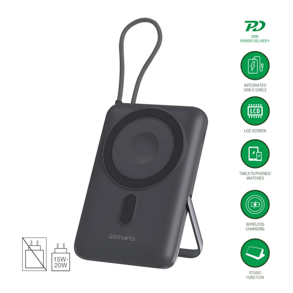 4SMARTS Wireless Powerbank Enterprise Pocket 10000mAh 22 5W  Qi2 ready  spacegrau Akkus Powerbanks & Kabel