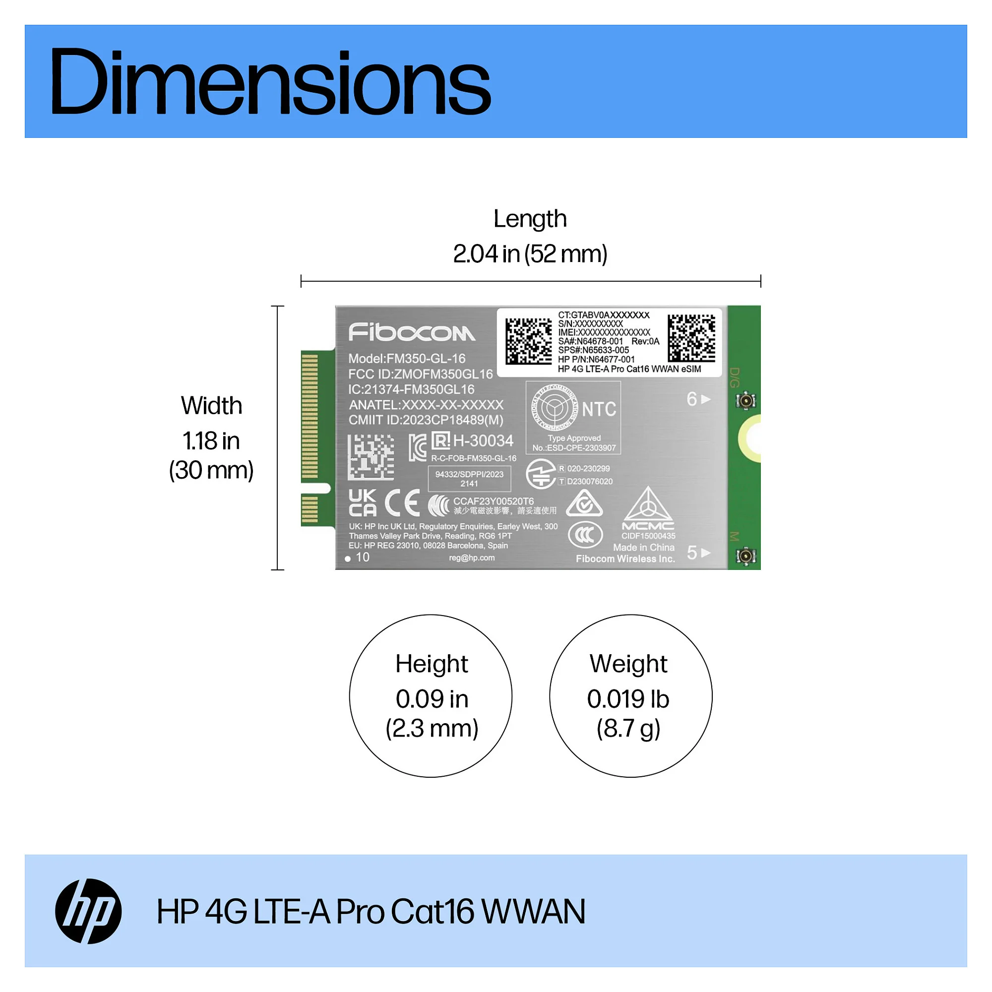 HP 4G LTE A Pro Cat16 WWAN Schnittstellenkarte Adapter Notebook & Tablet Zubehoer