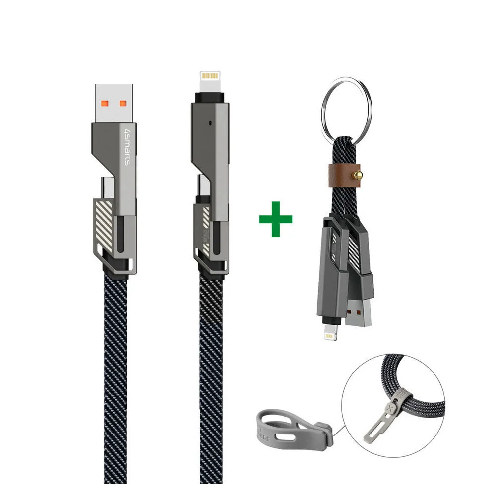 4SMARTS USB C Kabel ComboCord Flat 240W  1 5m und Keyring Kabel  graphit PC-Zubehoer