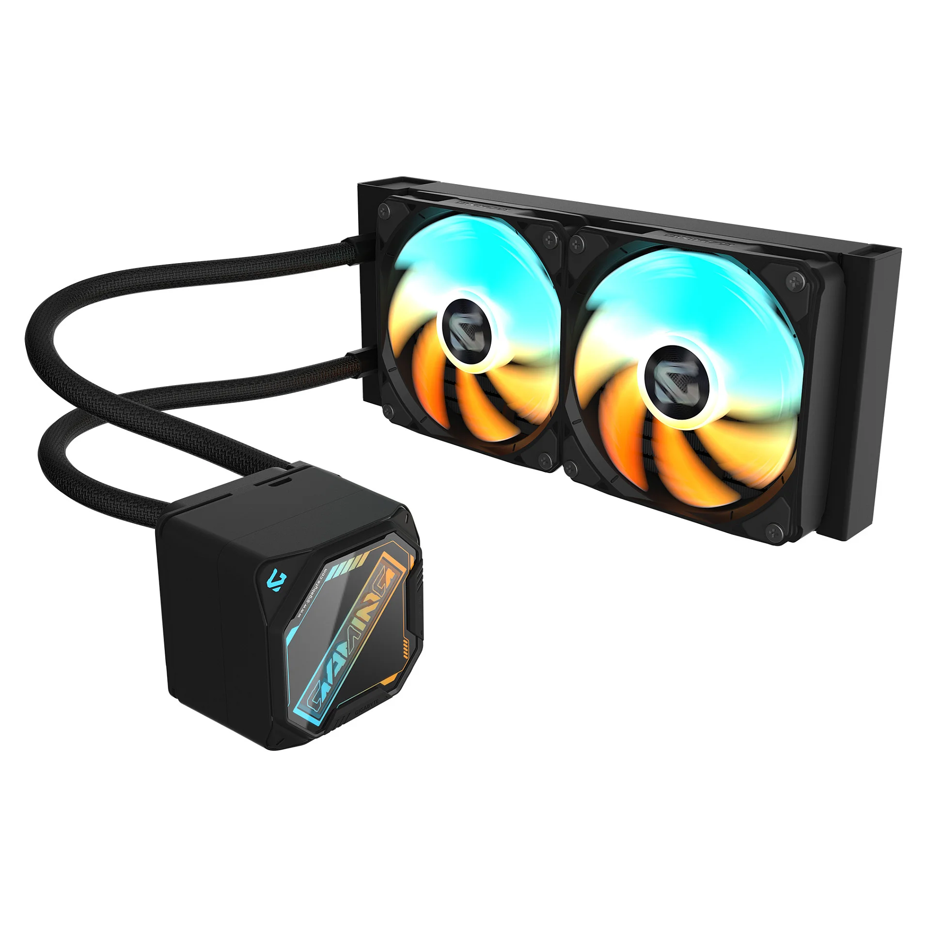 GIGABYTE GAMING 240 Fluessigkeitskuehler fuer CPU   2x120mm ARGB Luefter  Schiebe Verriegelungsmechanismus  DAISY CHAIN  Kompatibel mit Intel LGA 1851 und AMD AM5 PC-Komponenten