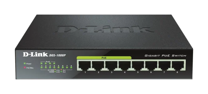 D Link DGS 1008P E Netzwerk Switch Unmanaged L2 Gigabit Ethernet  10 100 1000  Power over Ethernet  PoE  Desktop Schwarz Switches
