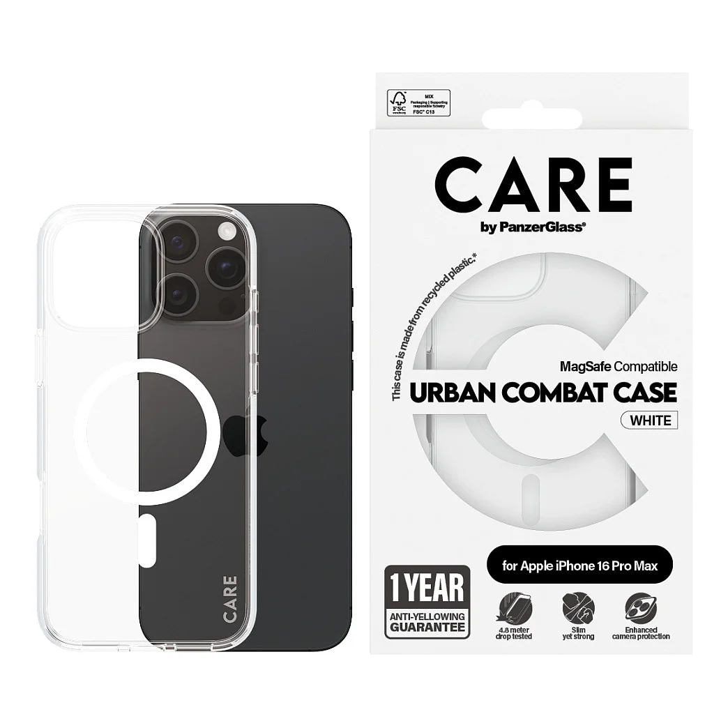 PanzerGlass CARE  by   Urban Combat Case Transparent m  Weiss MagSafe iPhone 16 Pro Max Notebook & Tablet Zubehoer