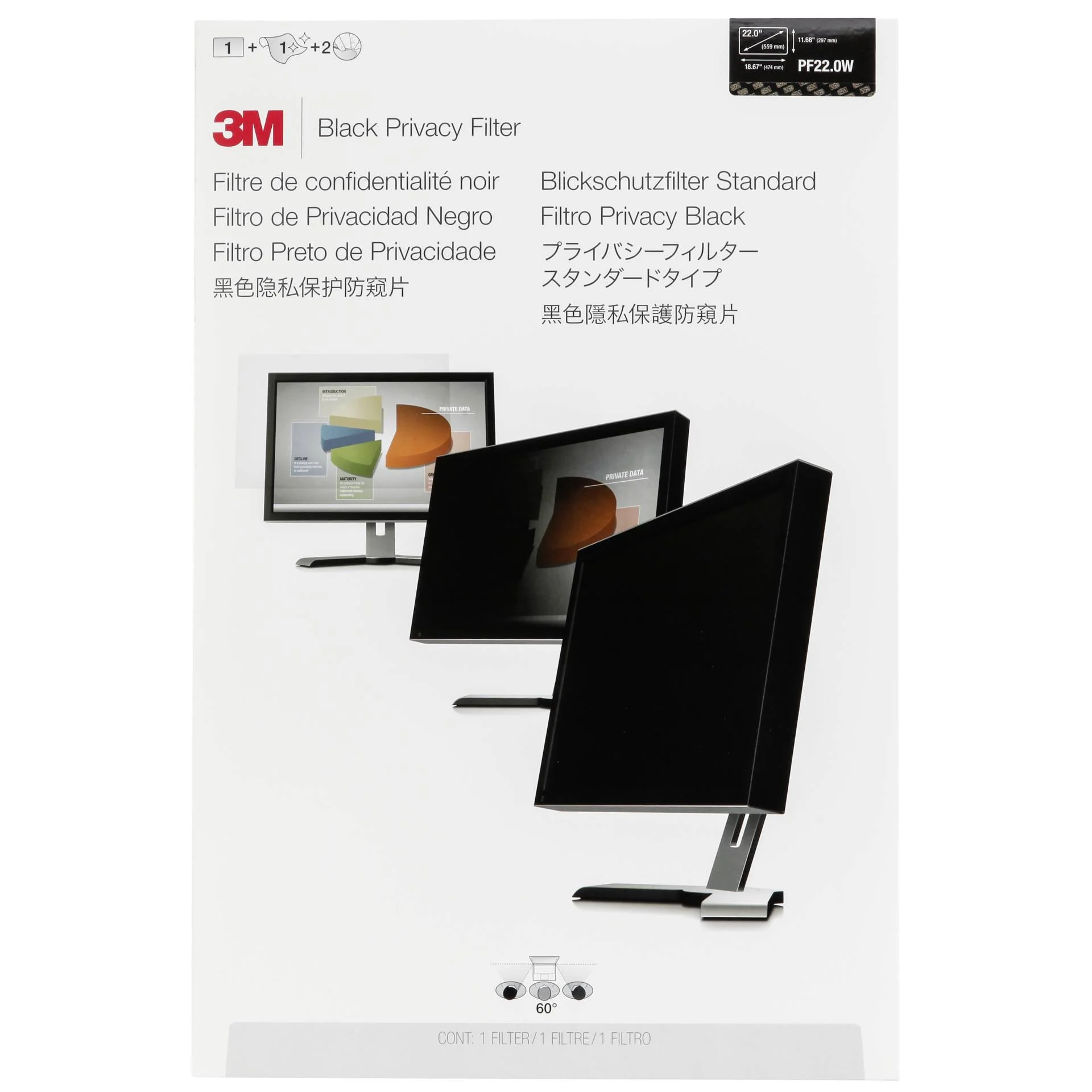 3M PF220W1B Blickschutzfilter Black fuer 55 9cm 22 0 16 10 Monitore